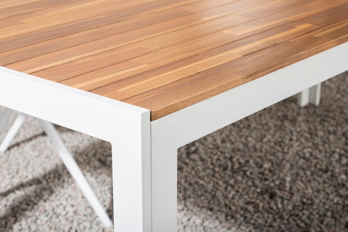 Gartentisch Bois - Weiß/Akaziefarben, KONVENTIONELL, Holz/Metall (200/100/76cm) - Gardenson