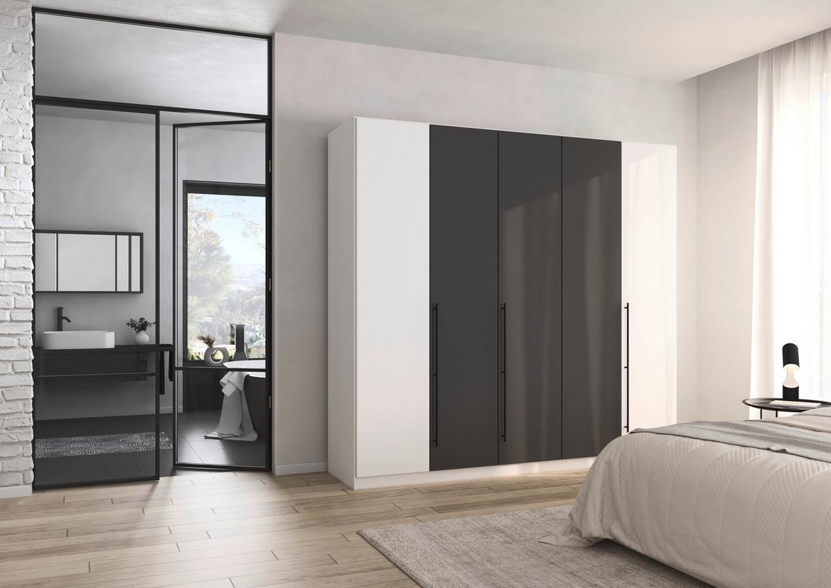 Kleiderschrank Safari B: 226 cm - Weiß/Grau, KONVENTIONELL, Holzwerkstoff (226/229/54cm)