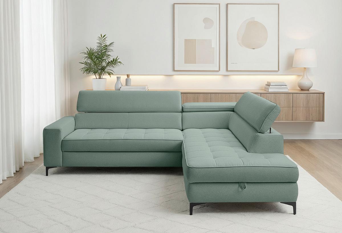 Ecksofa Nala Mintgrün S: 251x203cm - Schwarz/Mintgrün, Design, Textil (251/203cm) - MID.YOU