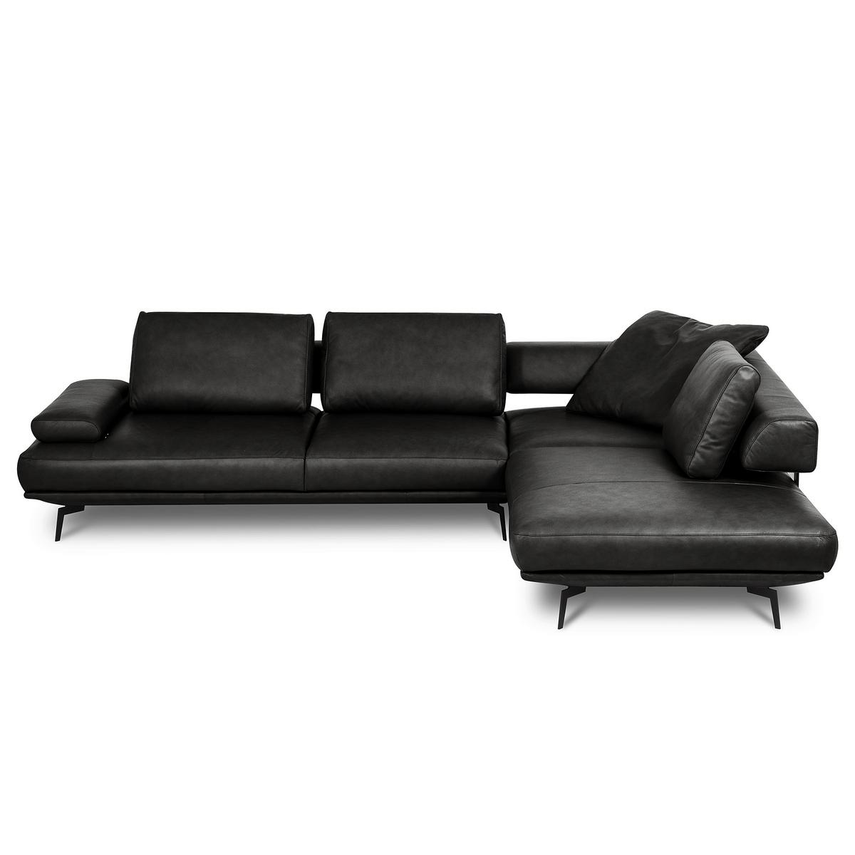 Ecksofa Como Echtleder Schwarz 306x237 - Schwarz/Grau, Design, Leder (306/237cm) - Livetastic