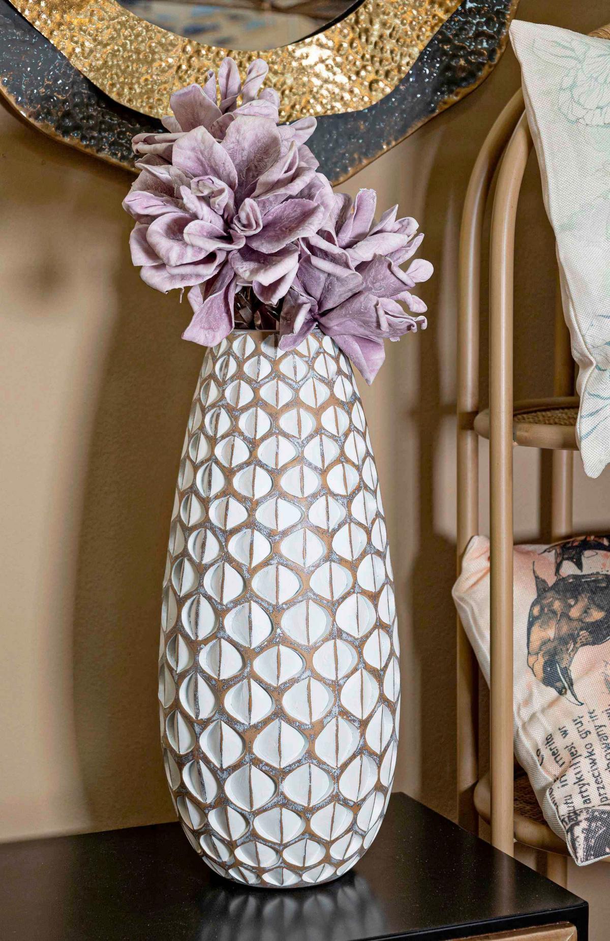 Vase Resin Tibet Weiß B: 20 Cm - Weiß, Basics, Kunststoff (20/45,5/20cm)