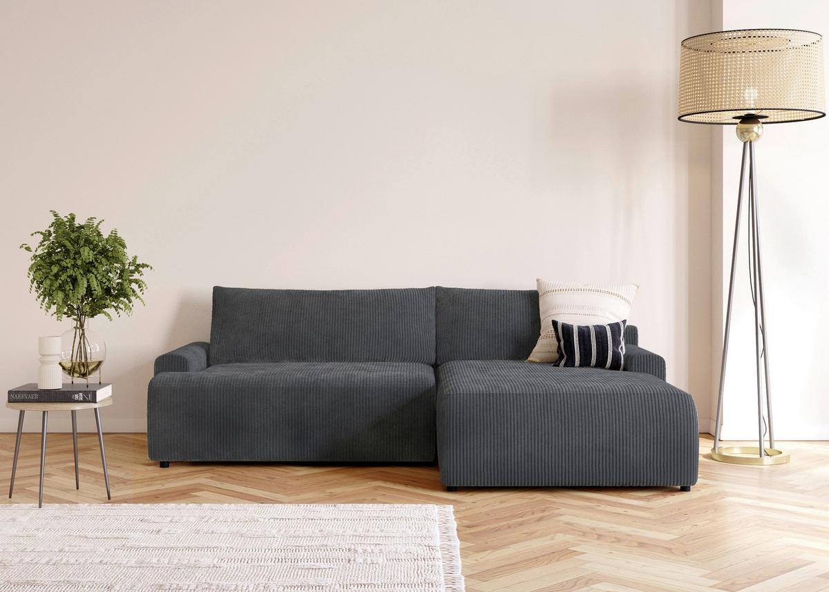 Eckschlafsofa Prag, Anthrazit S: 253x167 cm - Anthrazit/Schwarz, MODERN, Textil (253/167cm) - Trendmanufaktur