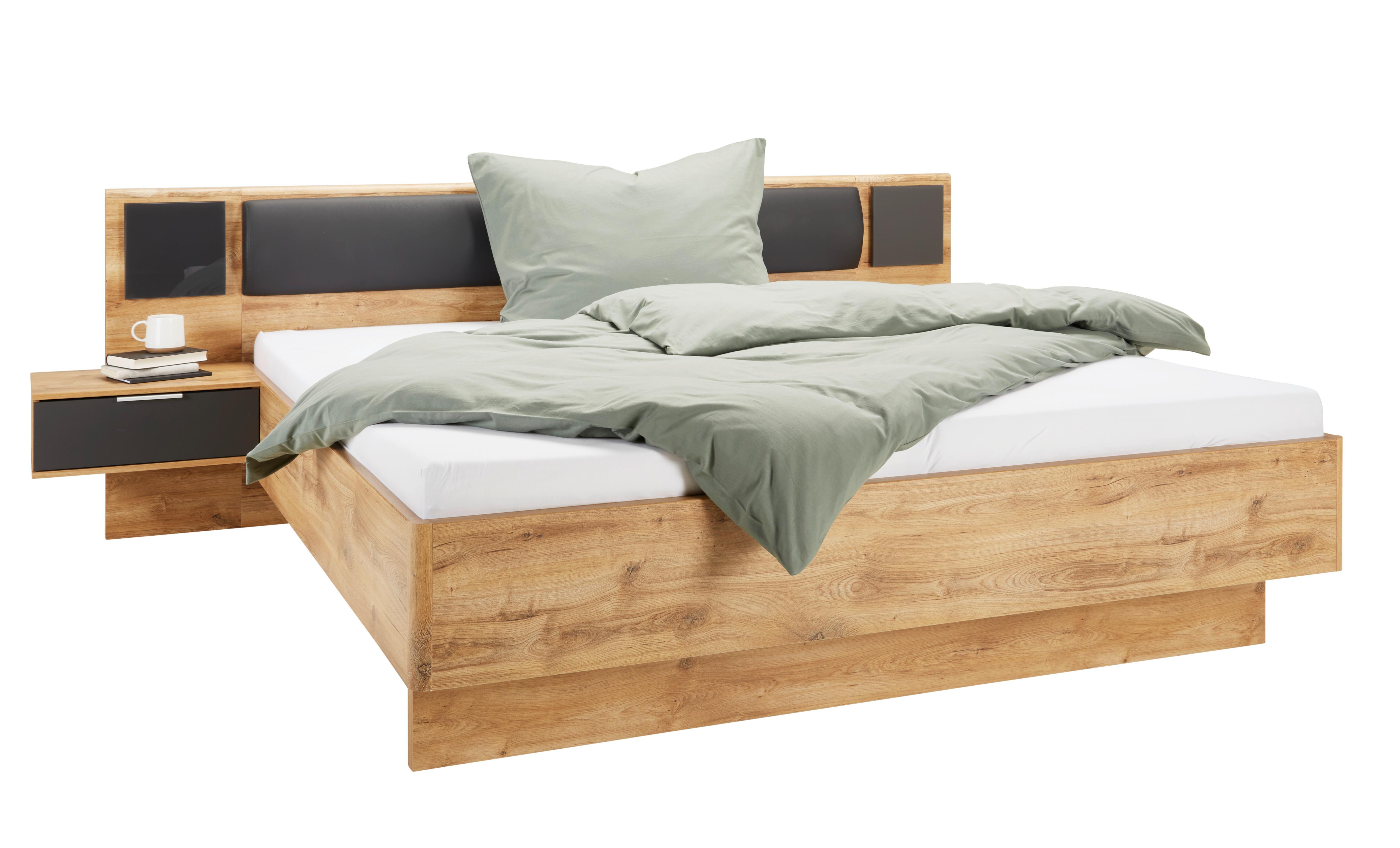 POSTEL S NOČNÍMI STOLKY VALENCIA - šedá/barvy dubu, Konvenční, kompozitní dřevo/textil (180/200cm) - Mömax