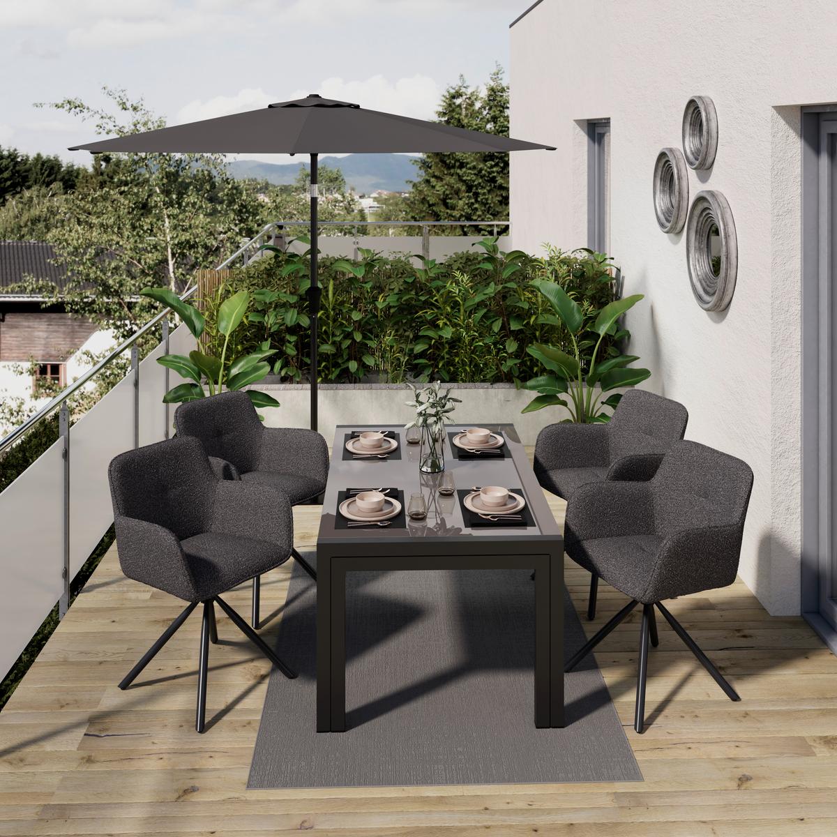 Ausziehtisch Tampa - Dunkelgrau/Anthrazit, MODERN, Glas/Metall (150-285/69/90cm) - Beldano