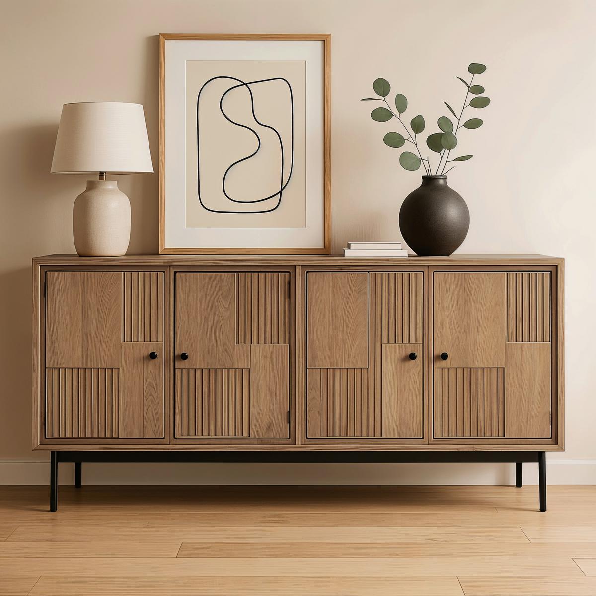 SIDEBOARD Schwarz/Naturfarben B: 160cm - Schwarz/Naturfarben, Design, Holz/Metall (160/80/40cm) - MID.YOU