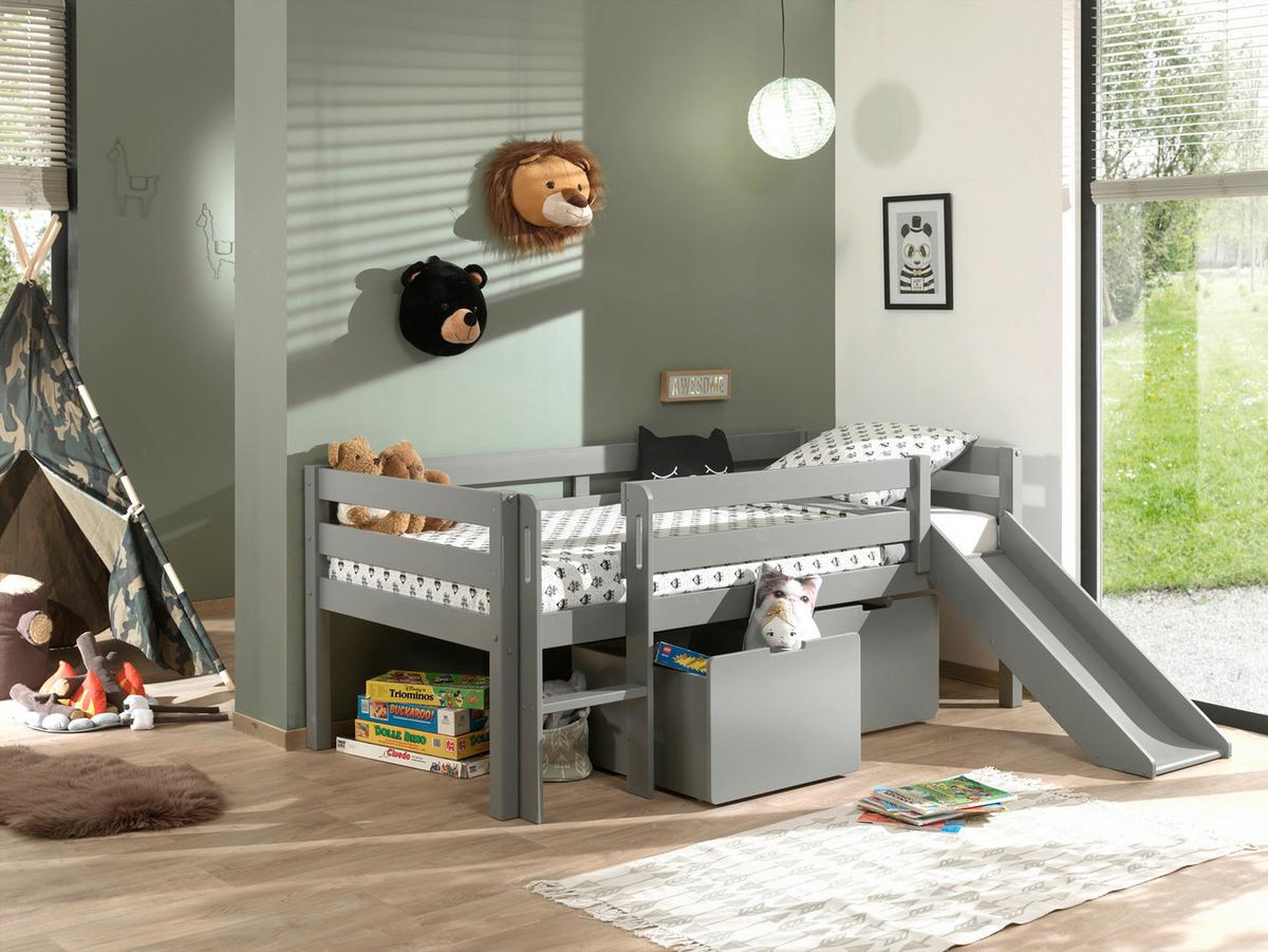 Spielbett Pino Grau Lackiert Inkl. Bettladen 90x200cm - Grau, MODERN, Holz/Holzwerkstoff (90/200cm) - Vipack