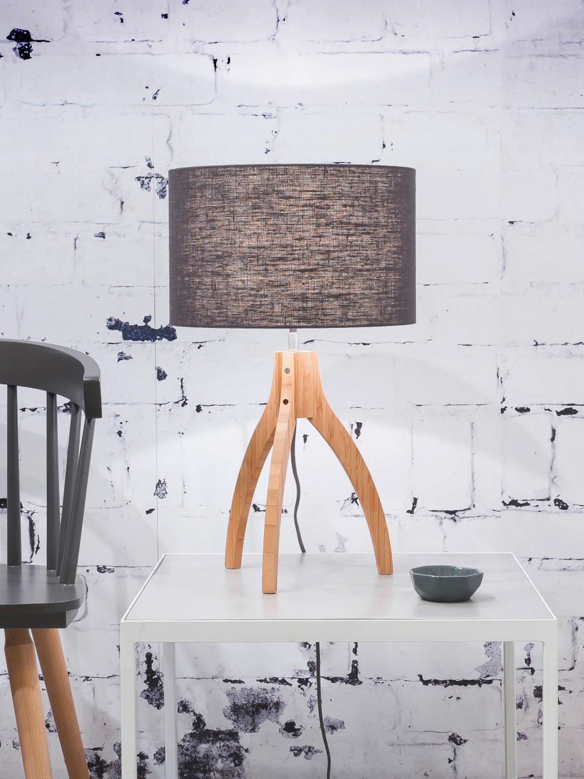 Tischleuchte Annapurna/T/3220/Dg - Dunkelgrau/Naturfarben, Trend, Holz/Textil (36/54cm) - Good & Mojo