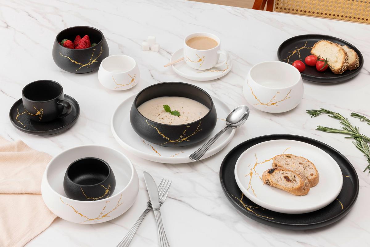 Kombiservice Lisa - Goldfarben/Schwarz, Basics, Keramik - James Wood