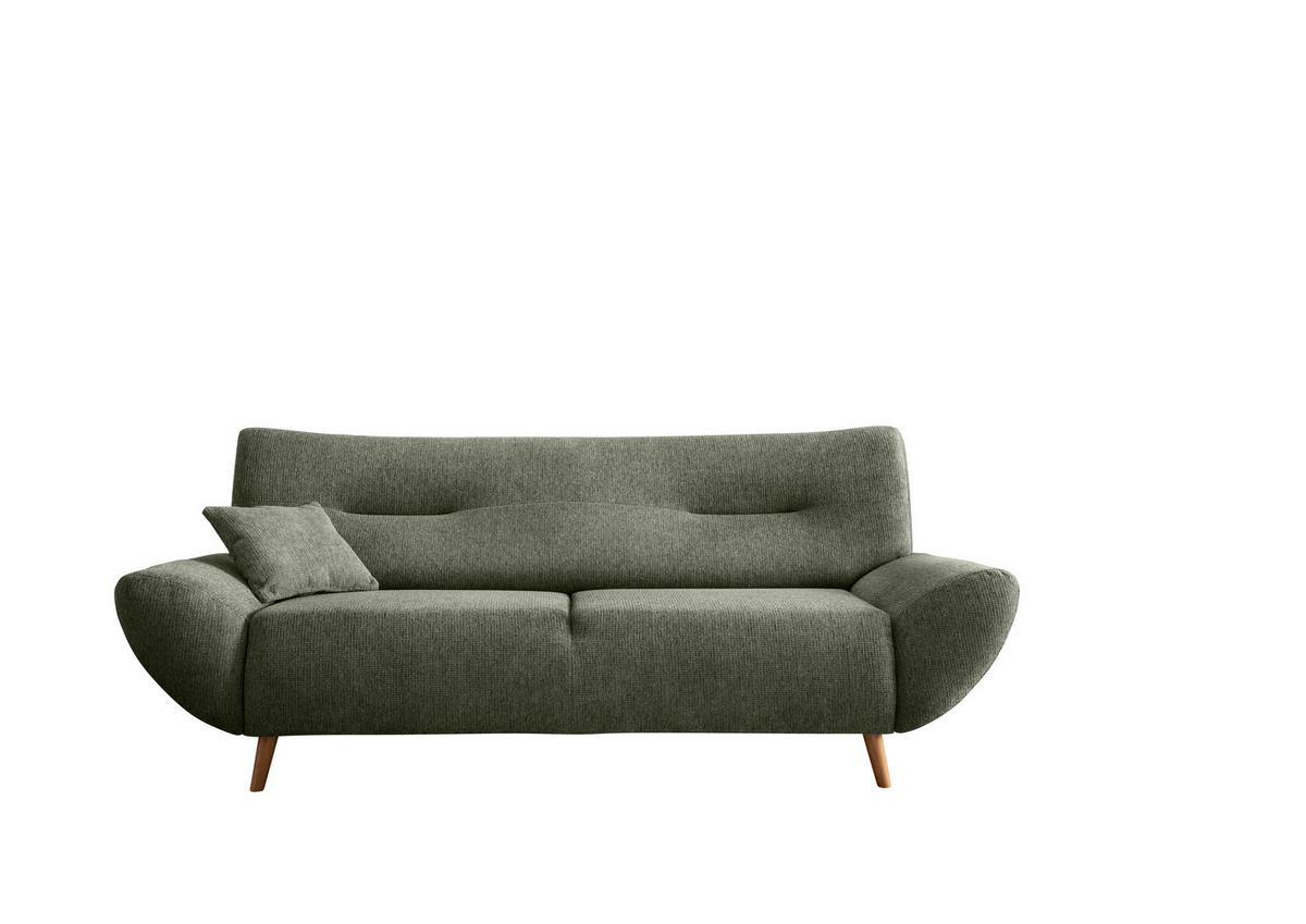 3-Sitzer-Sofa Chenille Dunkelgrün, Rücken Echt - Wildeiche/Dunkelgrün, MODERN, Textil (205/81/90cm) - MID.YOU