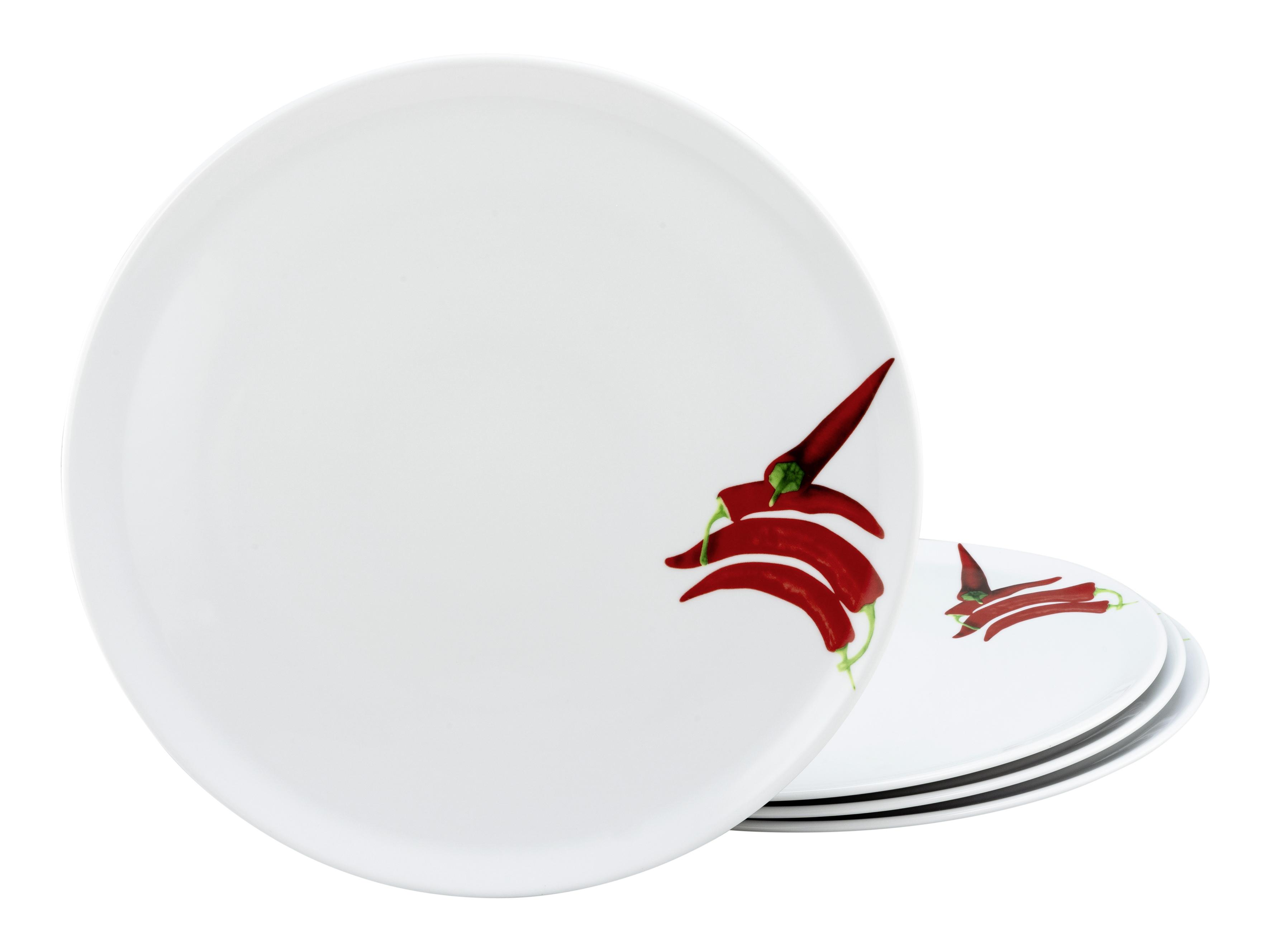 Pizzatellerset Europa Chili Weiß 4-teilig - Rot/Weiß, KONVENTIONELL, Keramik (33/33/8,5cm) - Creatable
