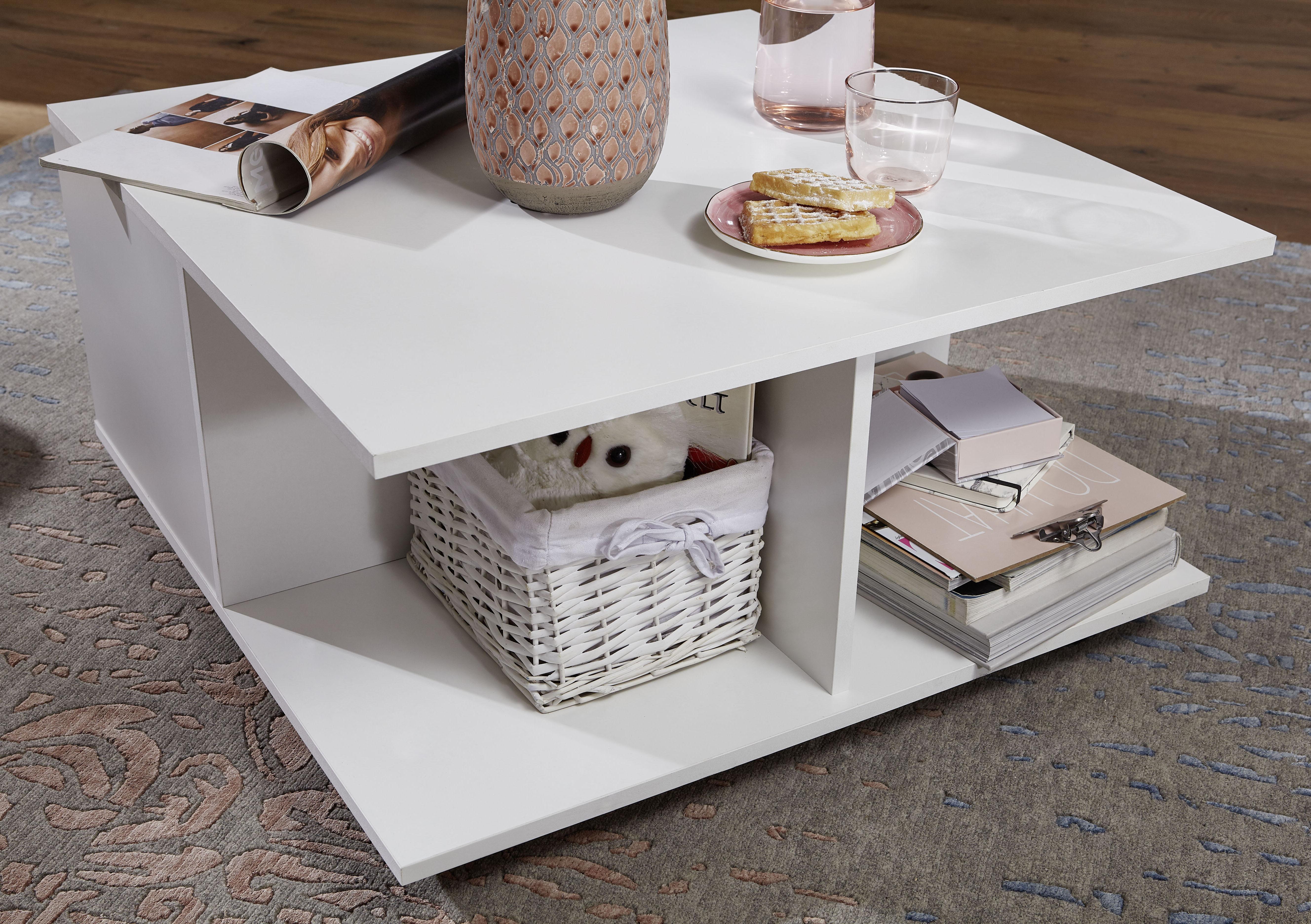 MID.YOU Couchtisch mit Laden +fächer Auf Rollen, Weiß