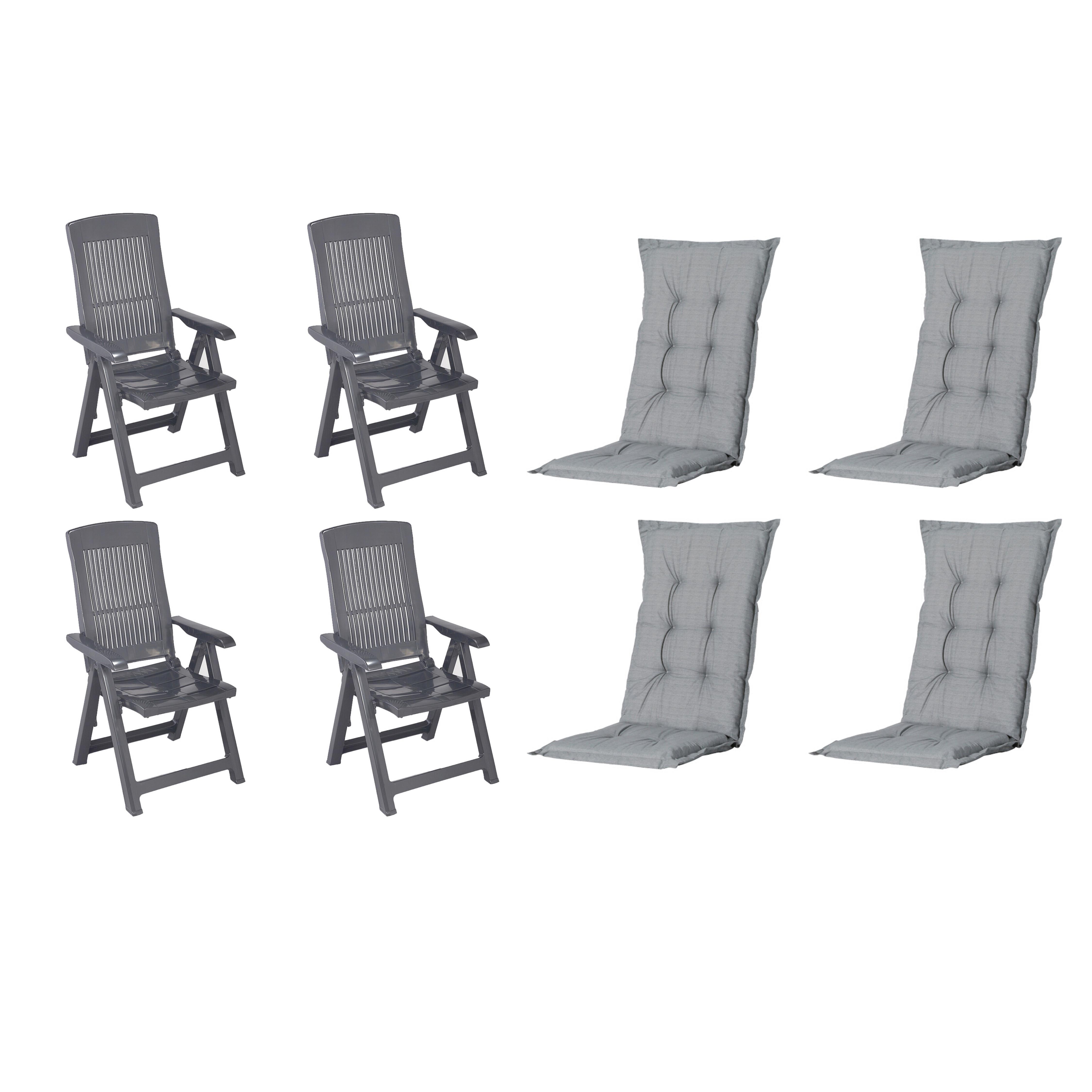 Gartenstuhl-Set Tampa+auflagen Set - Anthrazit/Grau, MODERN, Kunststoff/Textil (44/111/50cm) - Gardenson