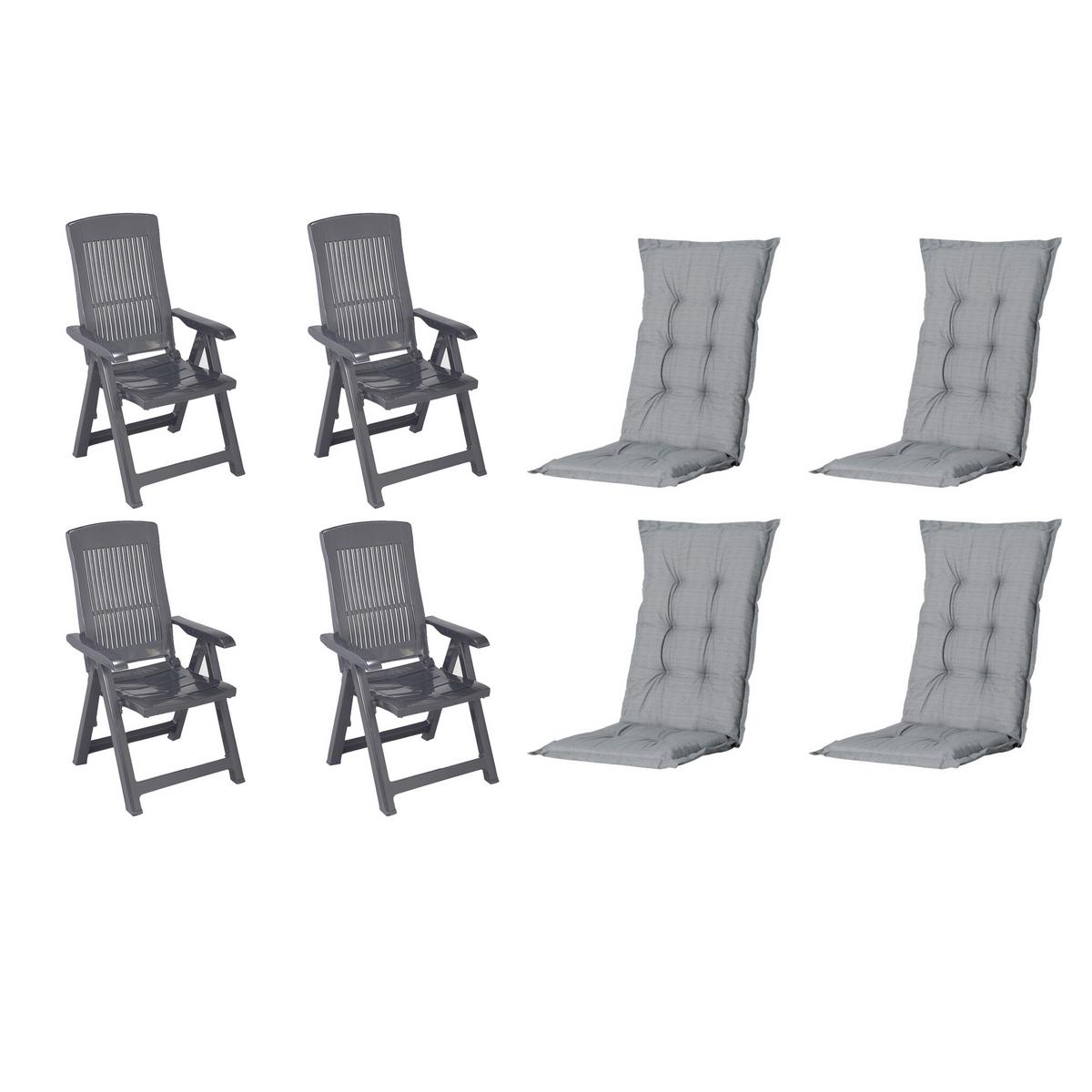 Gartenstuhl-set Tampa+auflagen Set - Anthrazit/Grau, MODERN, Kunststoff/Textil (44/111/50cm) - Gardenson