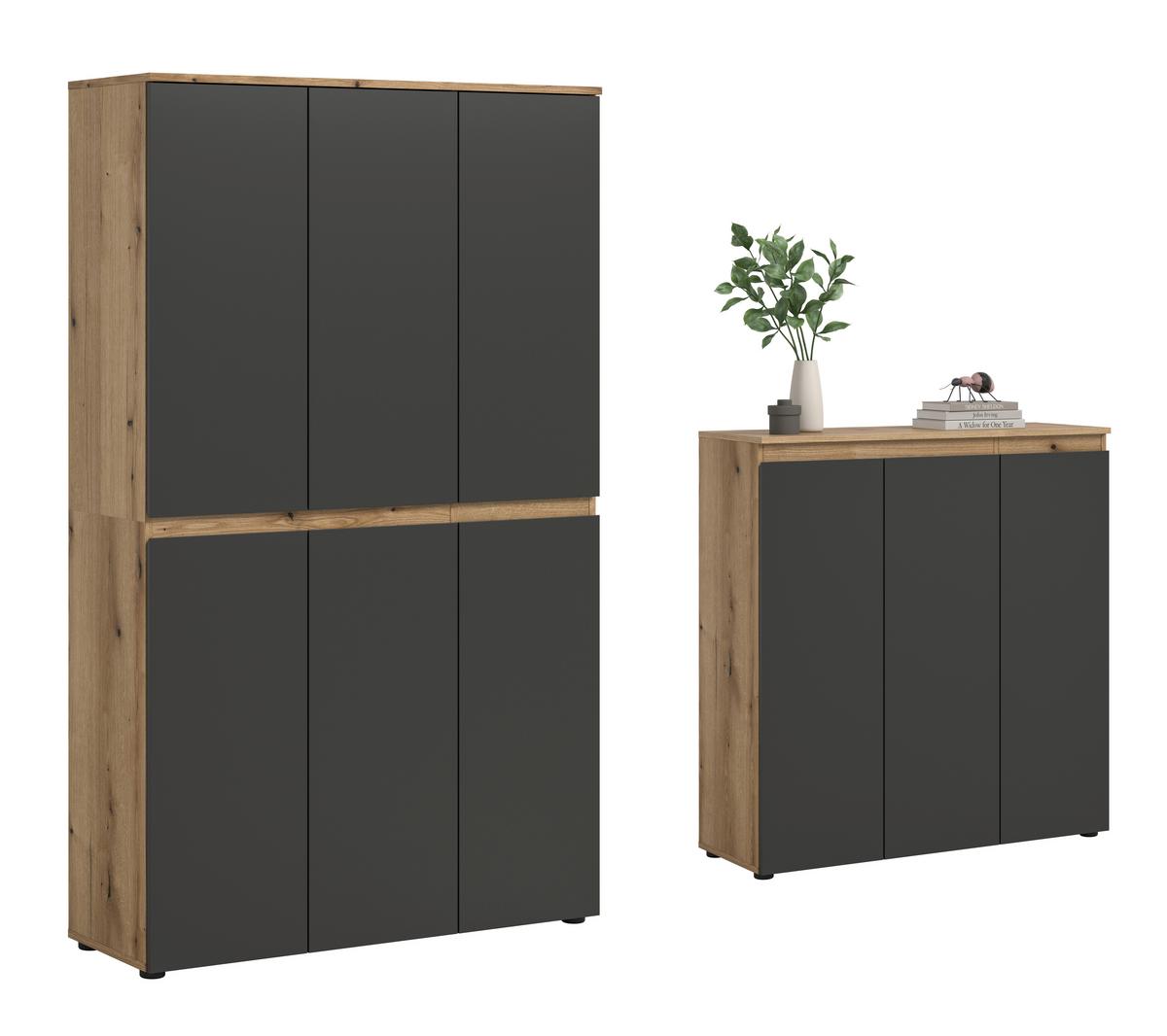 Garderobenschrank Scarpa Eiche Dekor, Anthrazit B:175cm - Eichefarben/Anthrazit, Design, Holzwerkstoff (235/175/37cm) - Livetastic