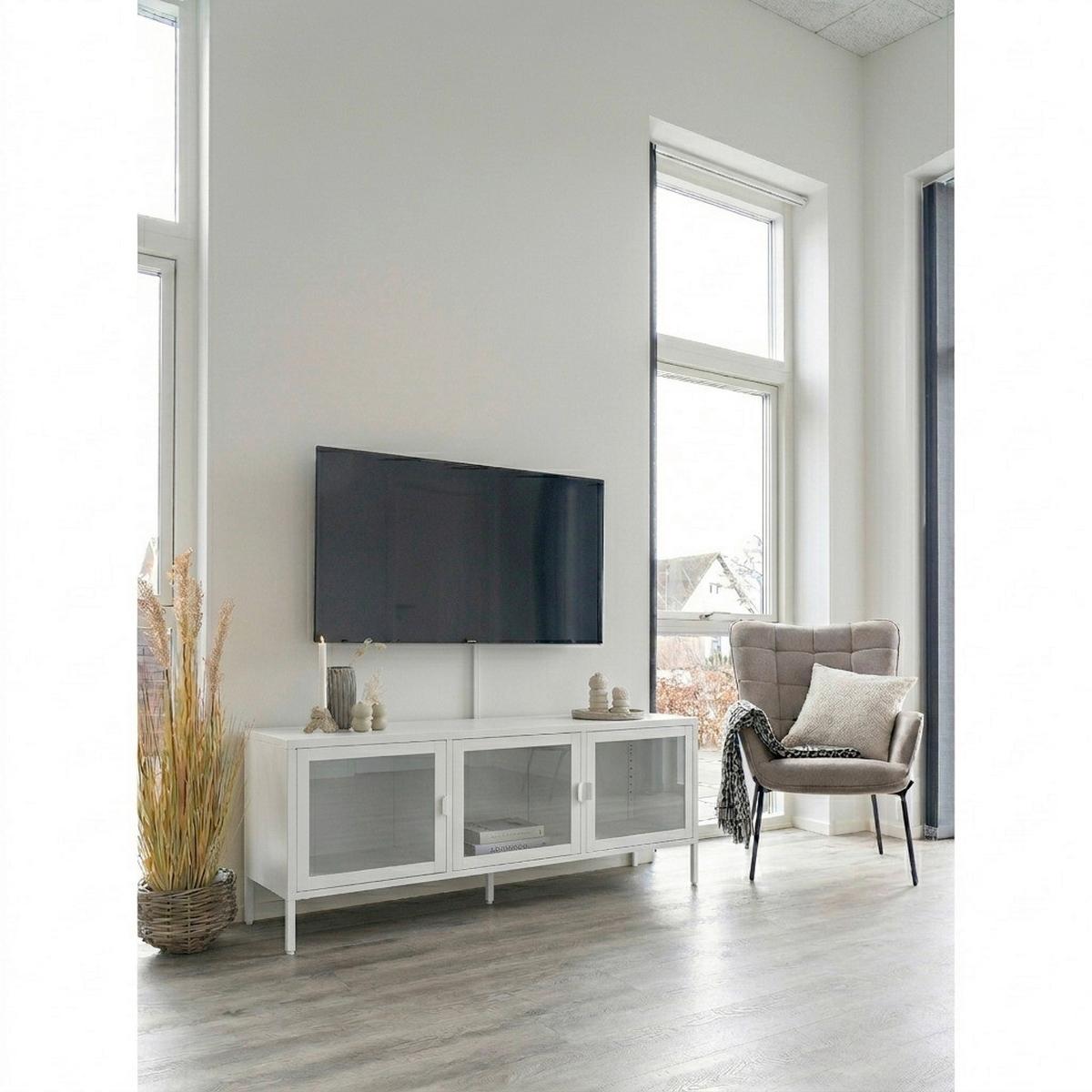 Lowboard Brisbane Weiß B: 130cm - Transparent/Weiß, Design, Glas/Metall (130/40/55cm) - MID.YOU