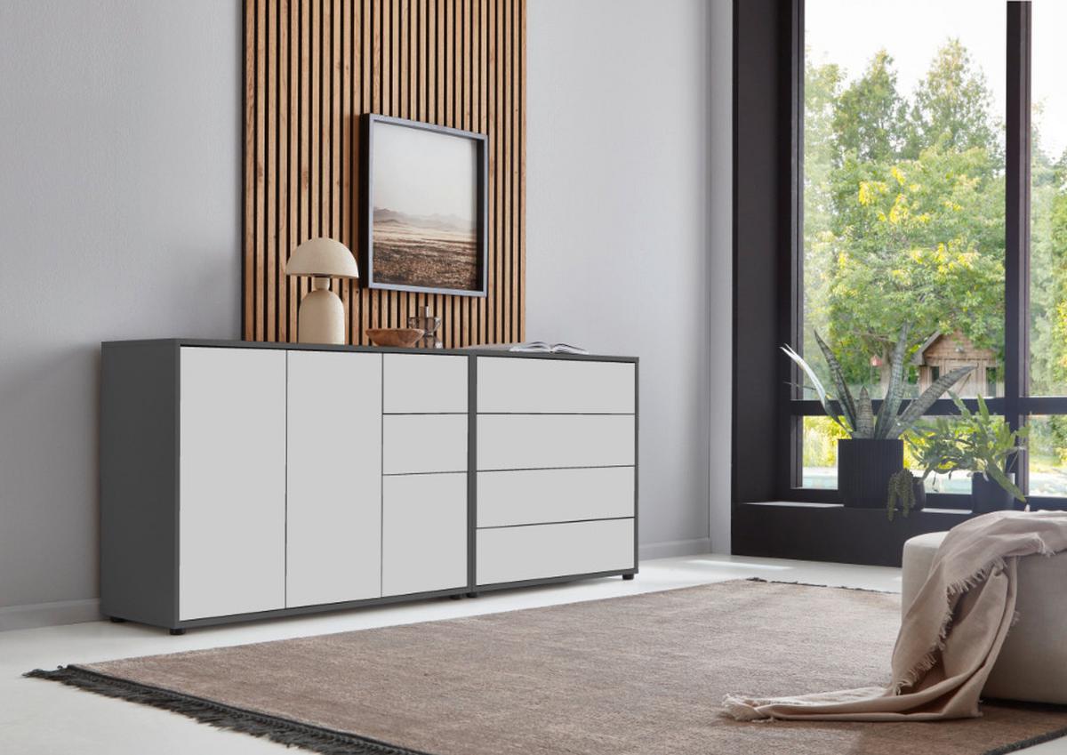 Sideboard Mailand Anthrazit/weiß B: 184,5cm - Anthrazit/Schwarz, MODERN, Holzwerkstoff (184,5/73/33cm) - MID.YOU