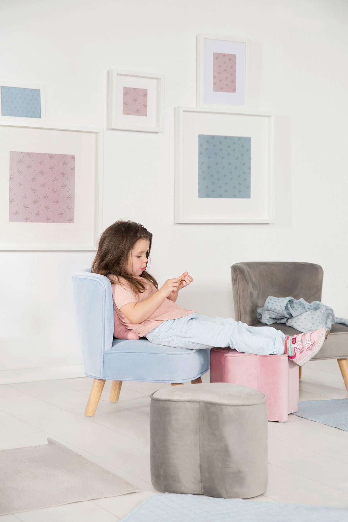 Kindersessel Hellblau mit Holzfüßen - Hellblau, Basics, Textil (44/50/48cm) - Roba