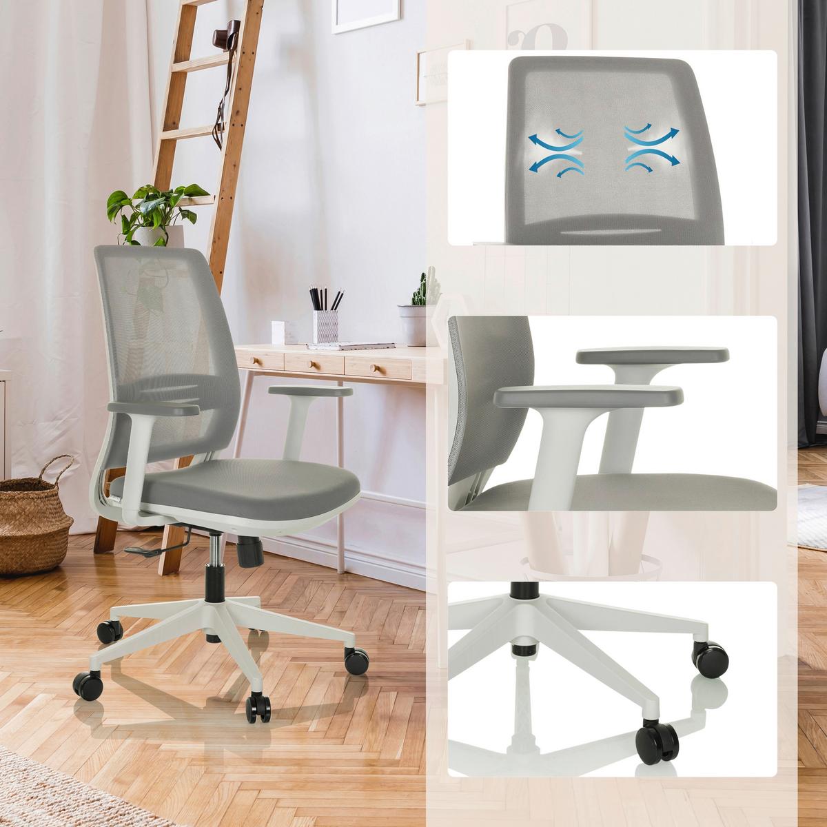 Drehstuhl Profondo Eco W Grau B: 68 cm - Weiß/Grau, MODERN, Kunststoff/Textil (68/100 - 108/55cm) - MID.YOU