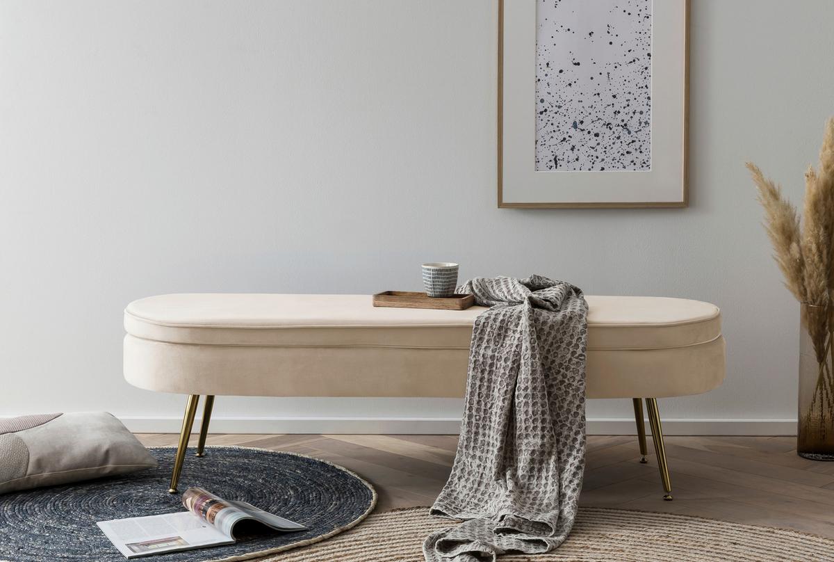 Hocker Beige B: 142 Cm - Beige/Goldfarben, MODERN, Textil (142/41/45cm) - Livetastic