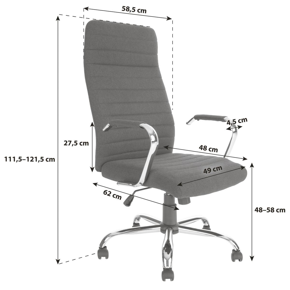 Bürostuhl Claus Mit Armstützen Anthrazit Bis 140 Kg - Chromfarben/Anthrazit, MODERN, Holz/Kunststoff (58,5/111-121/62cm) - Luca Bessoni
