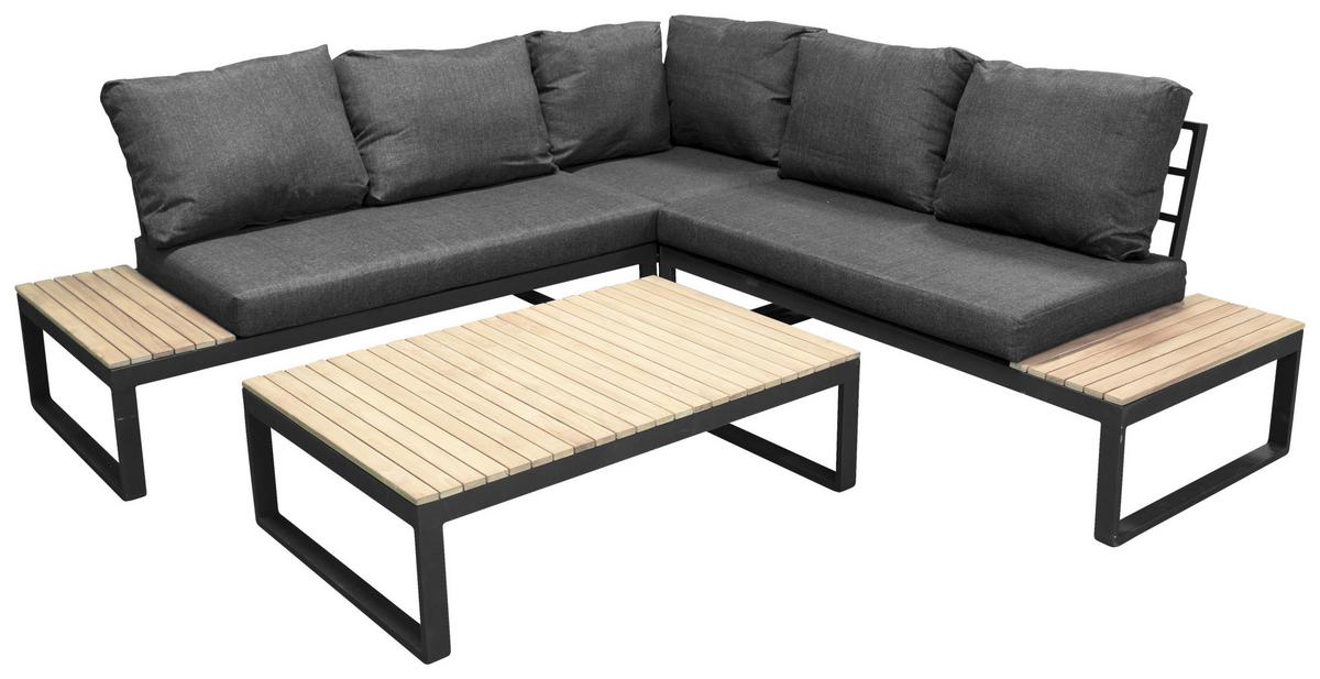 Loungegarnitur Panama - Dunkelgrau/Grau, KONVENTIONELL, Holz/Textil (225/225cm) - Gardenson