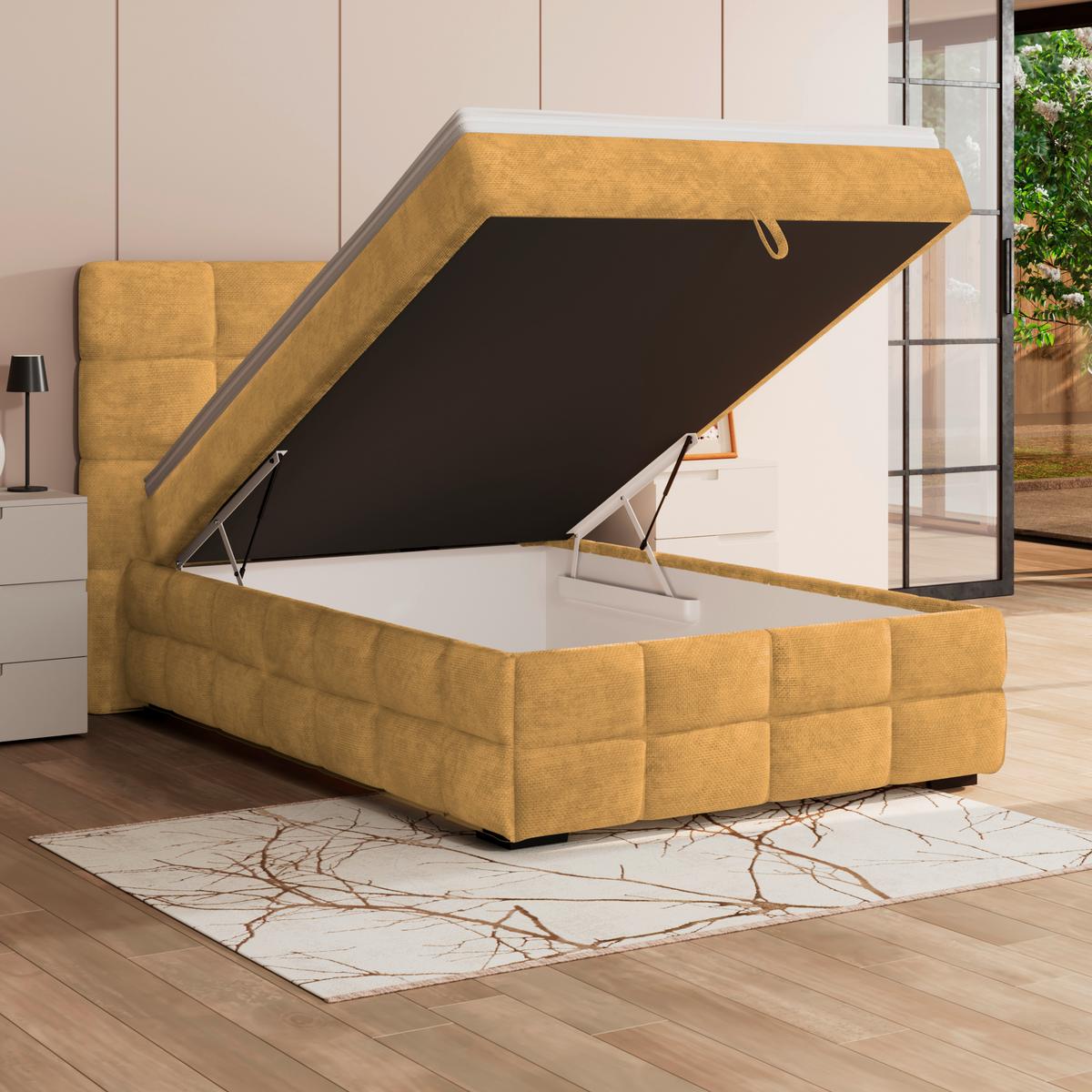 Čalúnená posteľ VEGA 140x200 cm, zlatá - čierna/zlatá, Trend, drevo/textil (140/200cm)