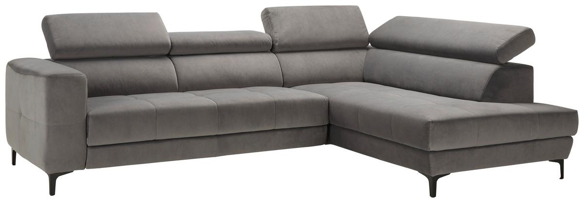 Rohová sedačka EMMA, pravá, šedá,nast.op.hl.,USB,el. výsuv - šedá/černá, Moderní, textil (301/47/210cm) - Premium Living