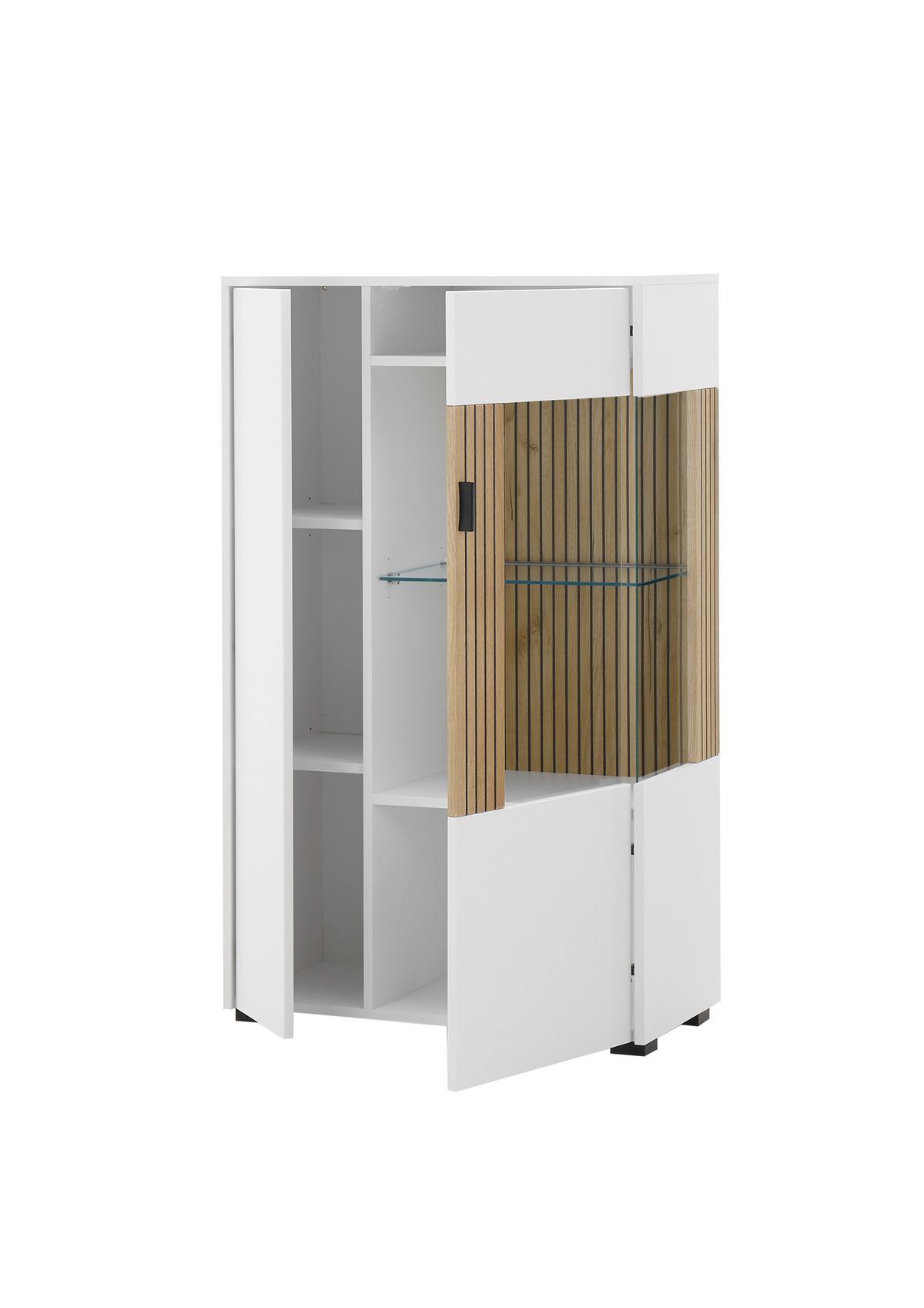 Vitrine Hudson Weiß/Eichefarben B: 75 cm - Eichefarben/Schwarz, Design, Glas/Holzwerkstoff (75/125/38cm) - MID.YOU