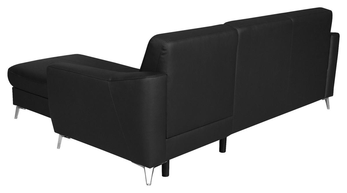 Ecksofa Santos Schwarz S: 241 cm - Chromfarben/Schwarz, Design, Leder/Textil (241/168cm) - Livetastic