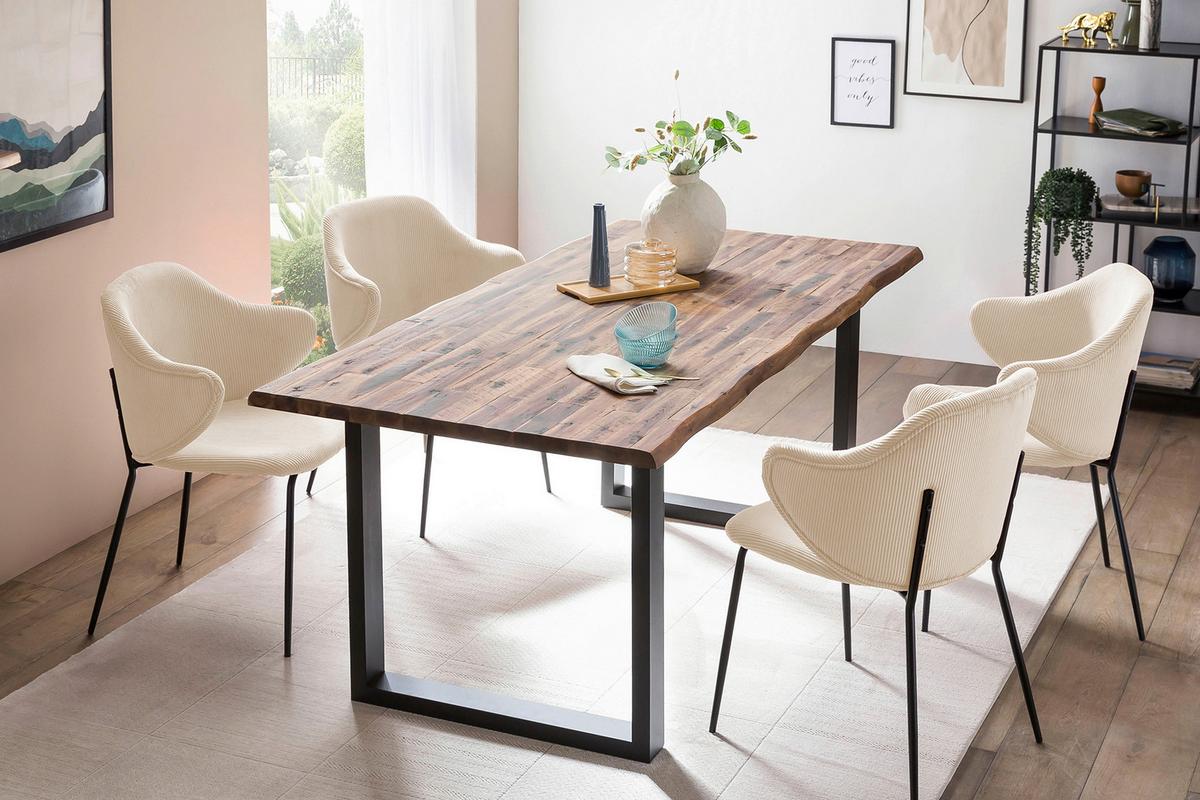 ESSTISCH Akazie massiv/Schwarz 160x90 - Schwarz/Naturfarben, MODERN, Holz/Metall (160/90/75cm) - MID.YOU