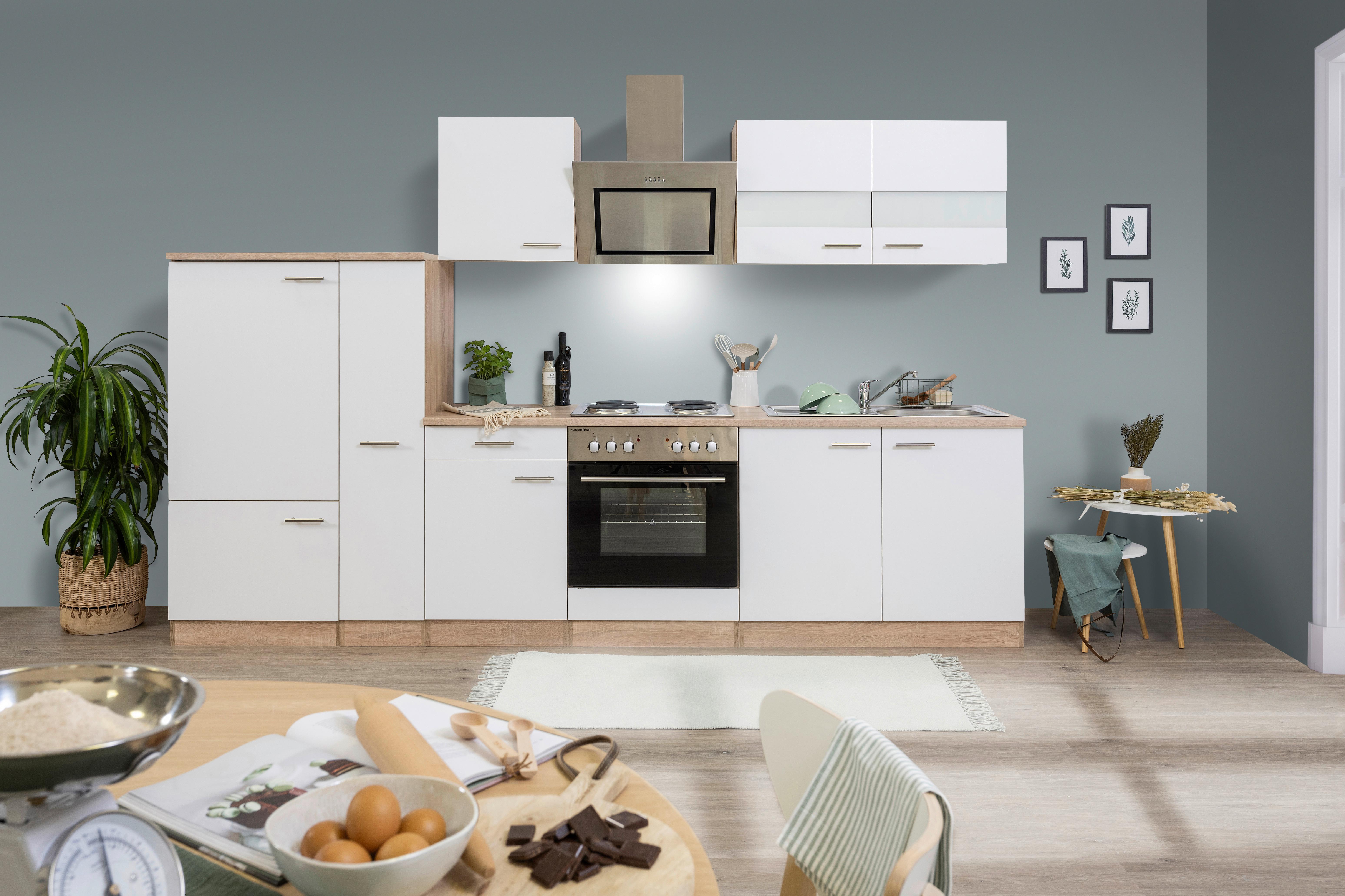 Küchenblock Merle Küchenblock 300 cm - Eichefarben/Weiß, Basics, Holzwerkstoff (300cm) - Respekta