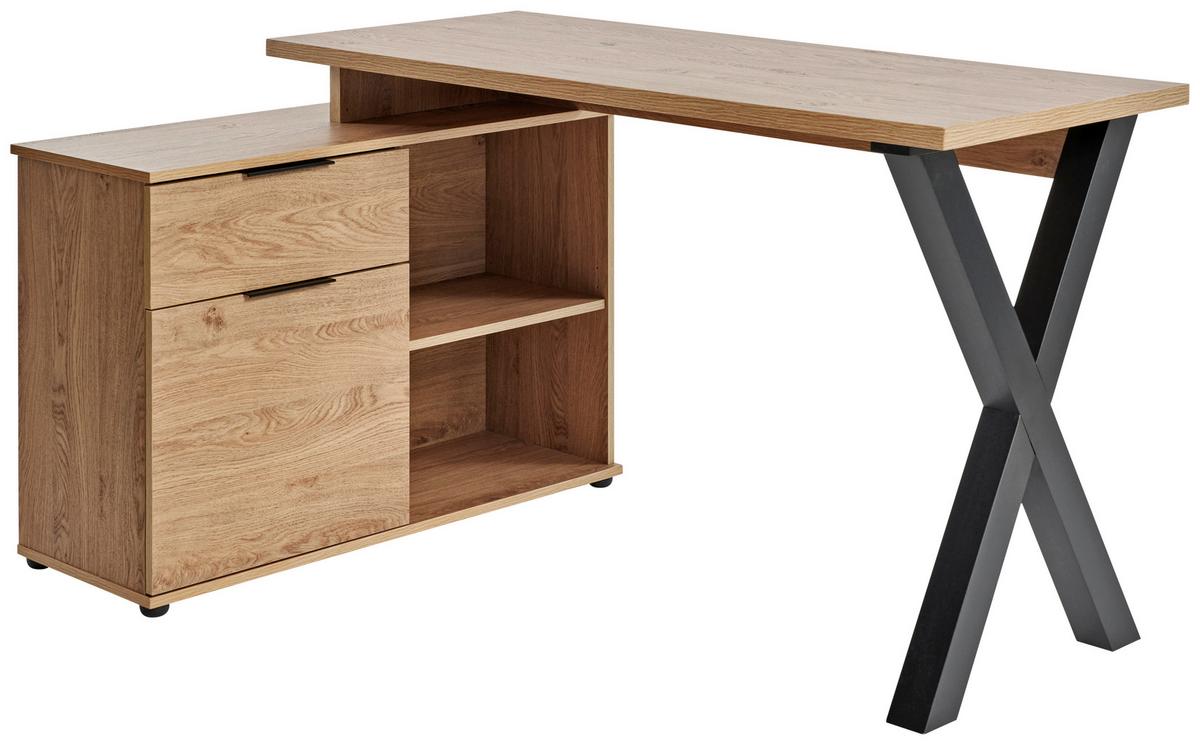 Eckschreibtisch Mit Stauraum B 140cm H 76cm Club, Eichefarbe - Eichefarben, MODERN, Holzwerkstoff (140/95/76cm) - Livetastic