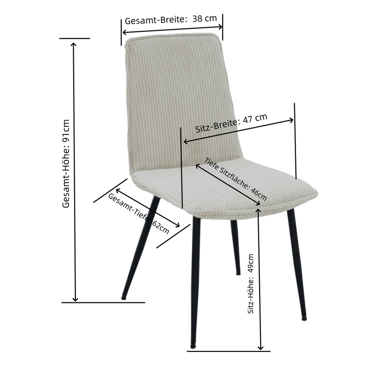 Vierfußstuhl Lorenzo Beige/Schwarz B: 47 cm - Beige/Schwarz, MODERN, Textil/Metall (47/91/61,5cm) - Livetastic