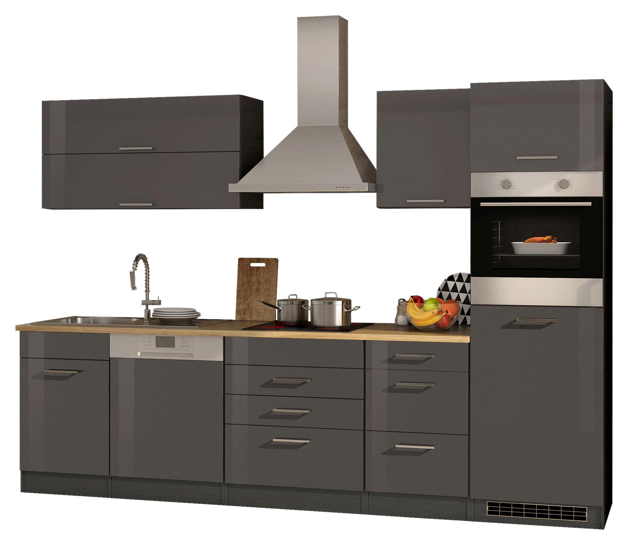 Küchenzeile Mailand mit Geräten 300 cm Anthrazit Elegant - Eichefarben/Anthrazit, MODERN, Holzwerkstoff (300cm) - Held