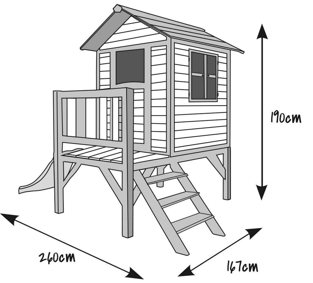 Stelzenspielhaus Holz mit Rutsche blau/Weiß Sunny Lodge - Blau/Weiß, Basics, Holz (260/190/167cm)