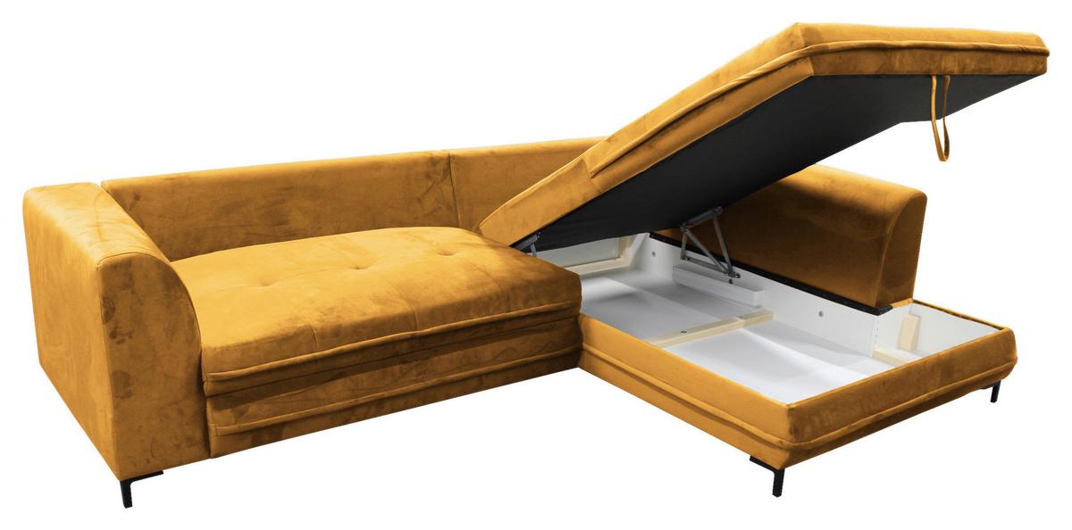 Eckschlafsofa Bello Gelb Mit Schlaffunktion Ottomane Rechts - Gelb/Schwarz, Design, Textil (277/187cm) - Livetastic