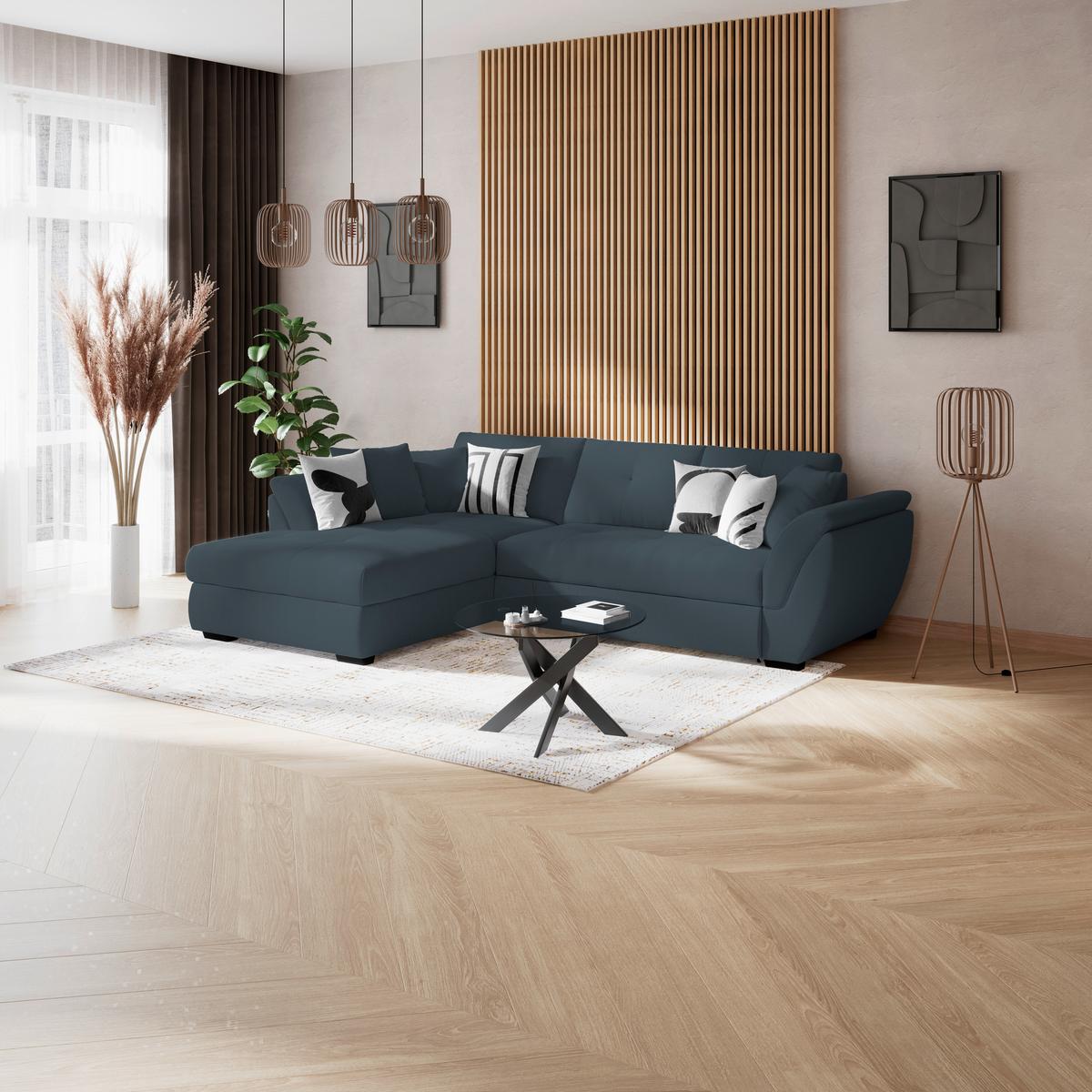 Rohová sedačka BERISSO, ľavá, modrá - modrá/čierna, Konventionell, textil/plast (187/278cm) - Ondega