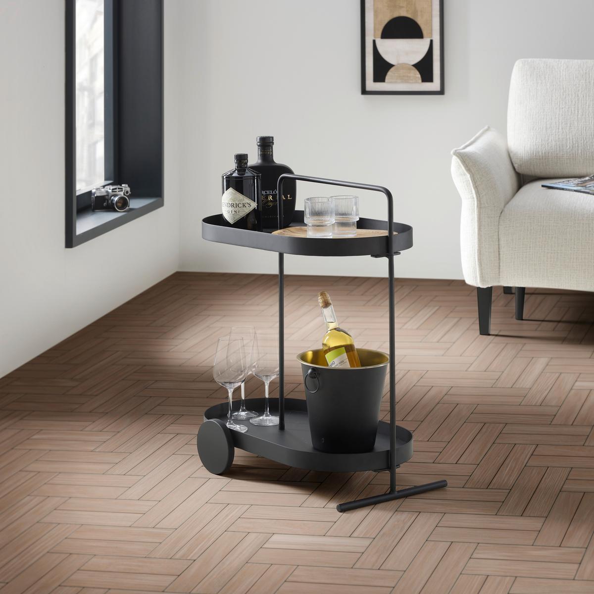 SERVÍROVACÍ VOZÍK FLAVIO -TREND- - černá, Moderní, kov (59/70/37cm) - Mömax