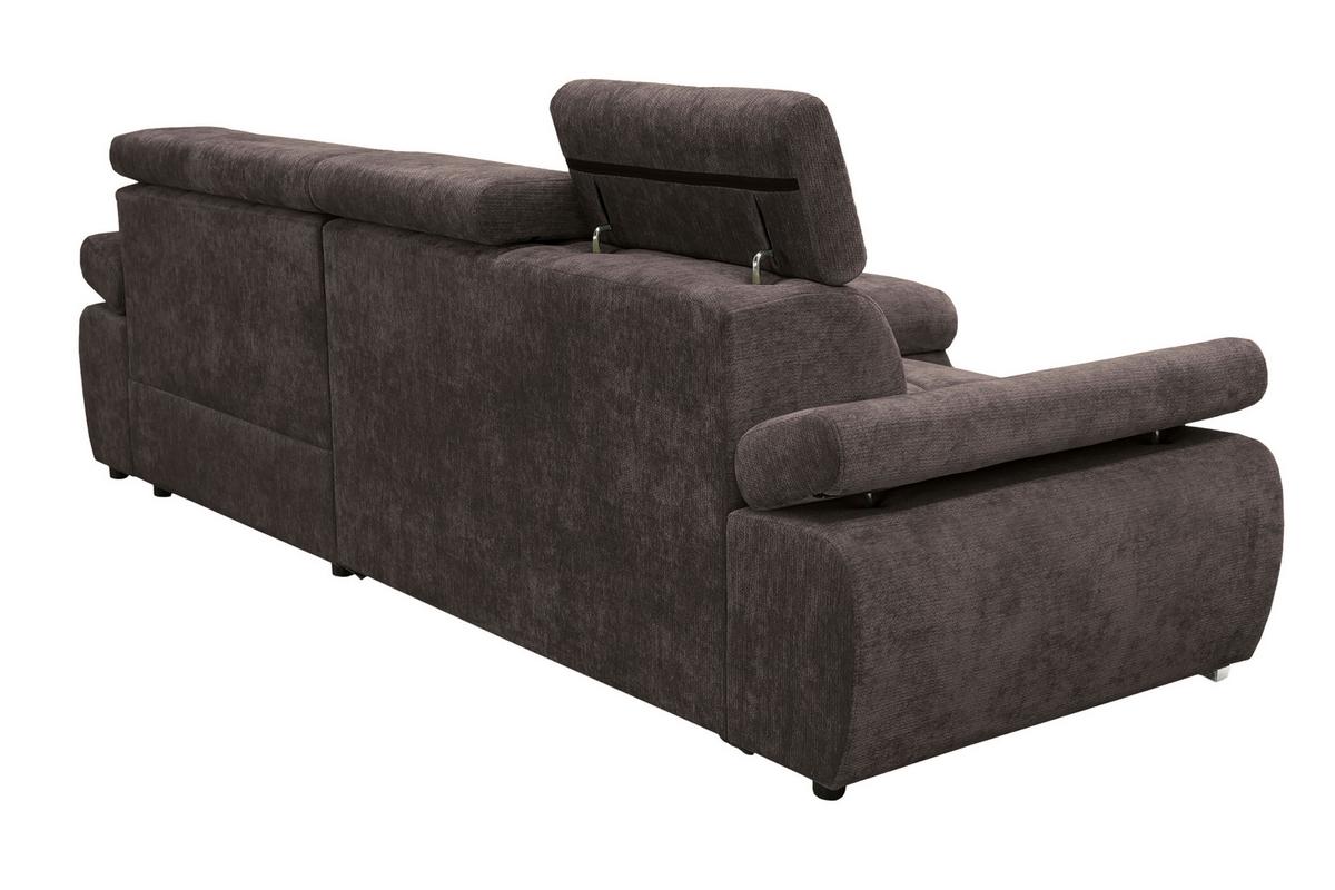 Rohová sedačka VEGAS, pravá, tmavě hnědá žinylka - tmavě hnědá/barvy stříbra, Design, dřevo/textil (294/173cm)