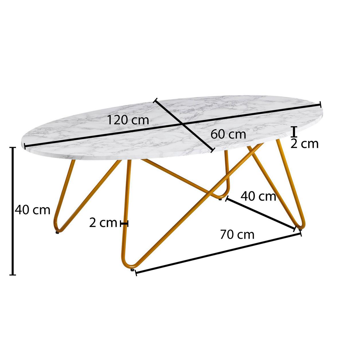 Konferenční stůl bílý - barvy zlata, Moderní (120/60/40cm) - MID.YOU