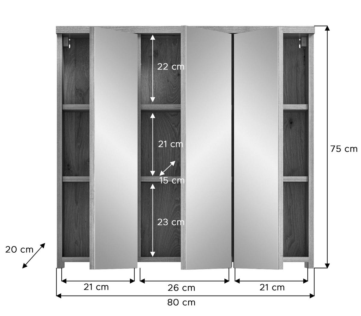 Badezimmer Grado Eiche Dekor/Grau - Weiß Hochglanz/Grau, MODERN, Glas/Keramik (182cm) - MID.YOU