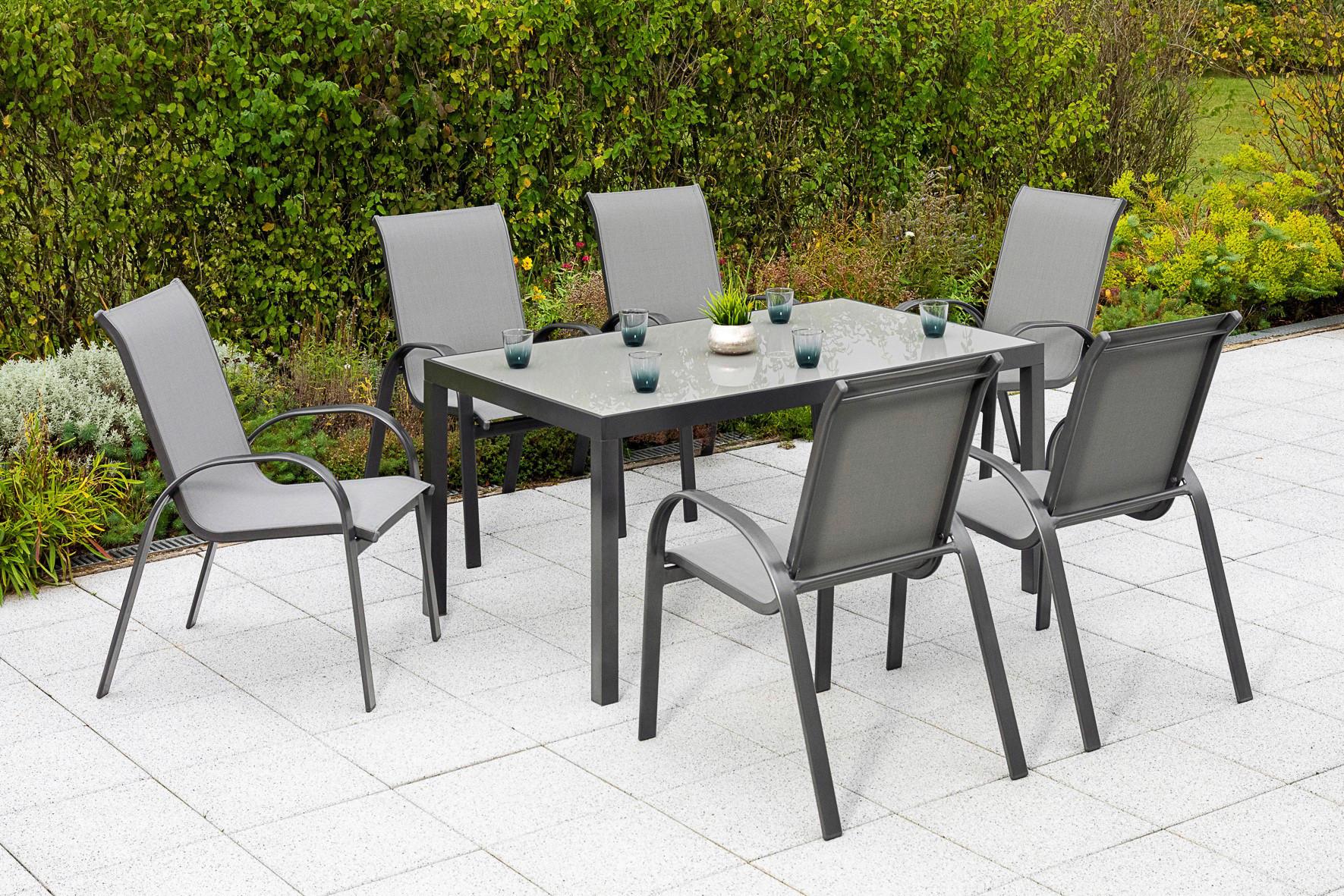 Gartenmöbel Set 7-Tlg. Amalfi aus Metall/Textil - Graphitfarben/Grau, MODERN, Textil/Metall - Gardenson