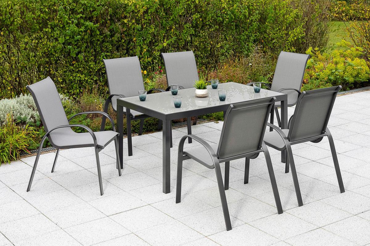 Gartenmöbel Set 7-Tlg. Amalfi aus Metall/Textil - Graphitfarben/Grau, MODERN, Textil/Metall - Gardenson
