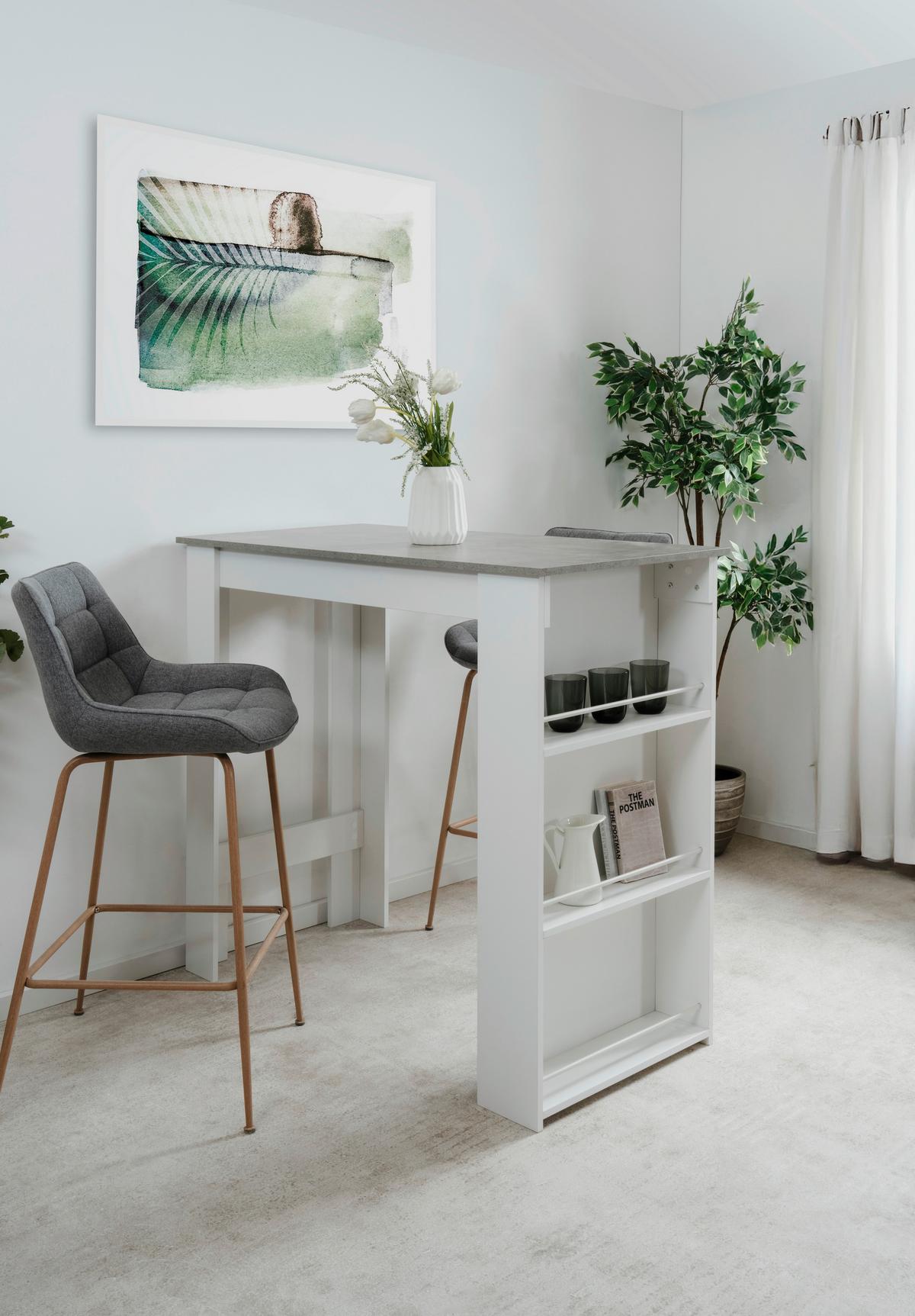 Bartisch Ostersund Weiß/betonoptik Dek., B: 120cm - Weiß, Basics, Holzwerkstoff (120/107/60cm)