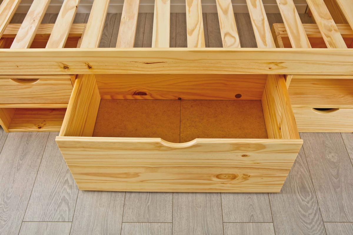 Stauraumbett Echtholz inkl. Nachtkästchen 90x200 Claas - Naturfarben, Basics, Holz (90/200cm) - MID.YOU