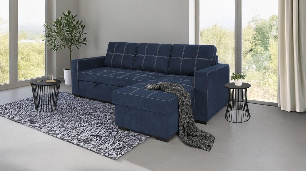 Sedacia súprava TURIN, tmavomodrá - čierna/tmavomodrá, Design, kov/drevo (239/87/160cm)