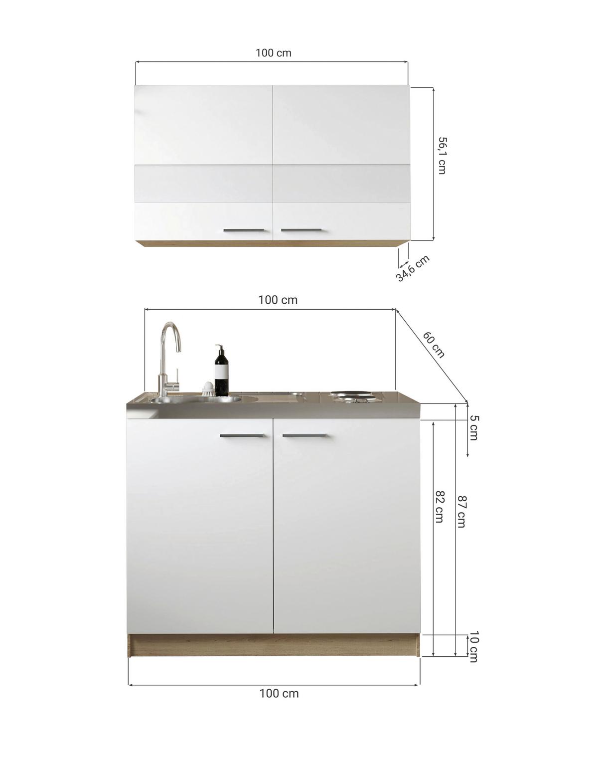 Miniküche Merle Weiß/Eiche Dekor B:100cm - Eichefarben/Weiß, Basics, Glas/Holzwerkstoff (100cm) - Respekta