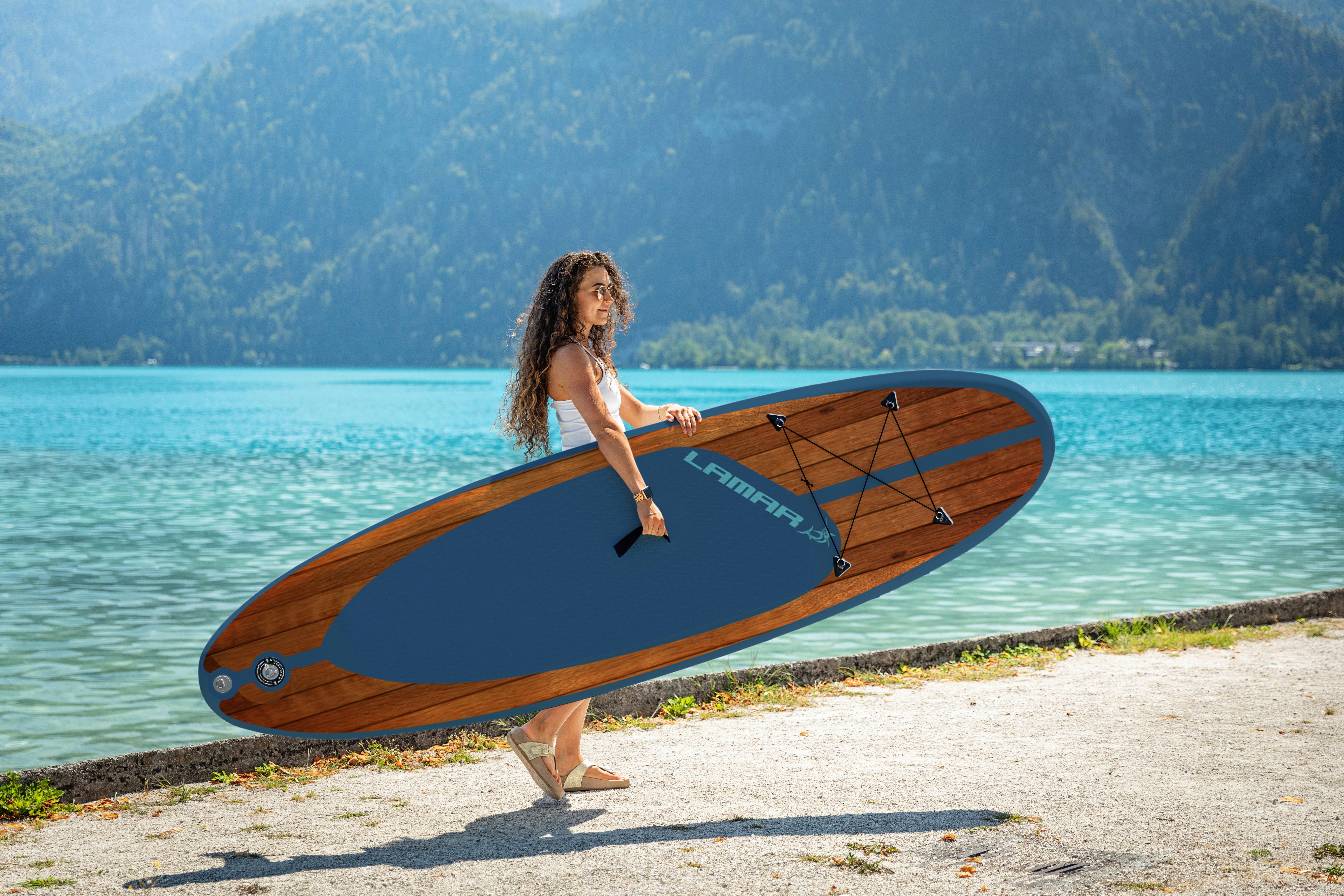 Stand-Up Paddle Board Aufblasbar Wood Blau/Braun - Blau/Braun, Basics, Kunststoff (320/86/15cm)