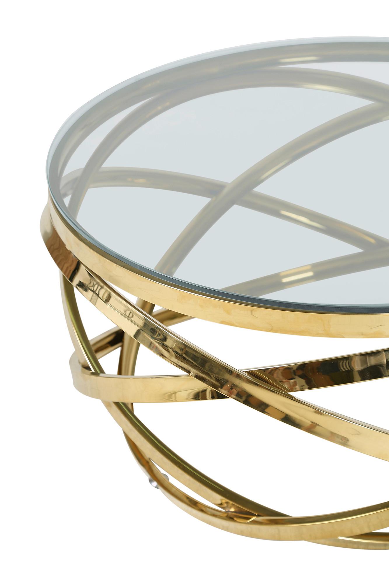 Couchtisch Goldfarben L: 80 cm - Klar/Goldfarben, Design, Glas/Metall (80/80/42cm) - Livetastic