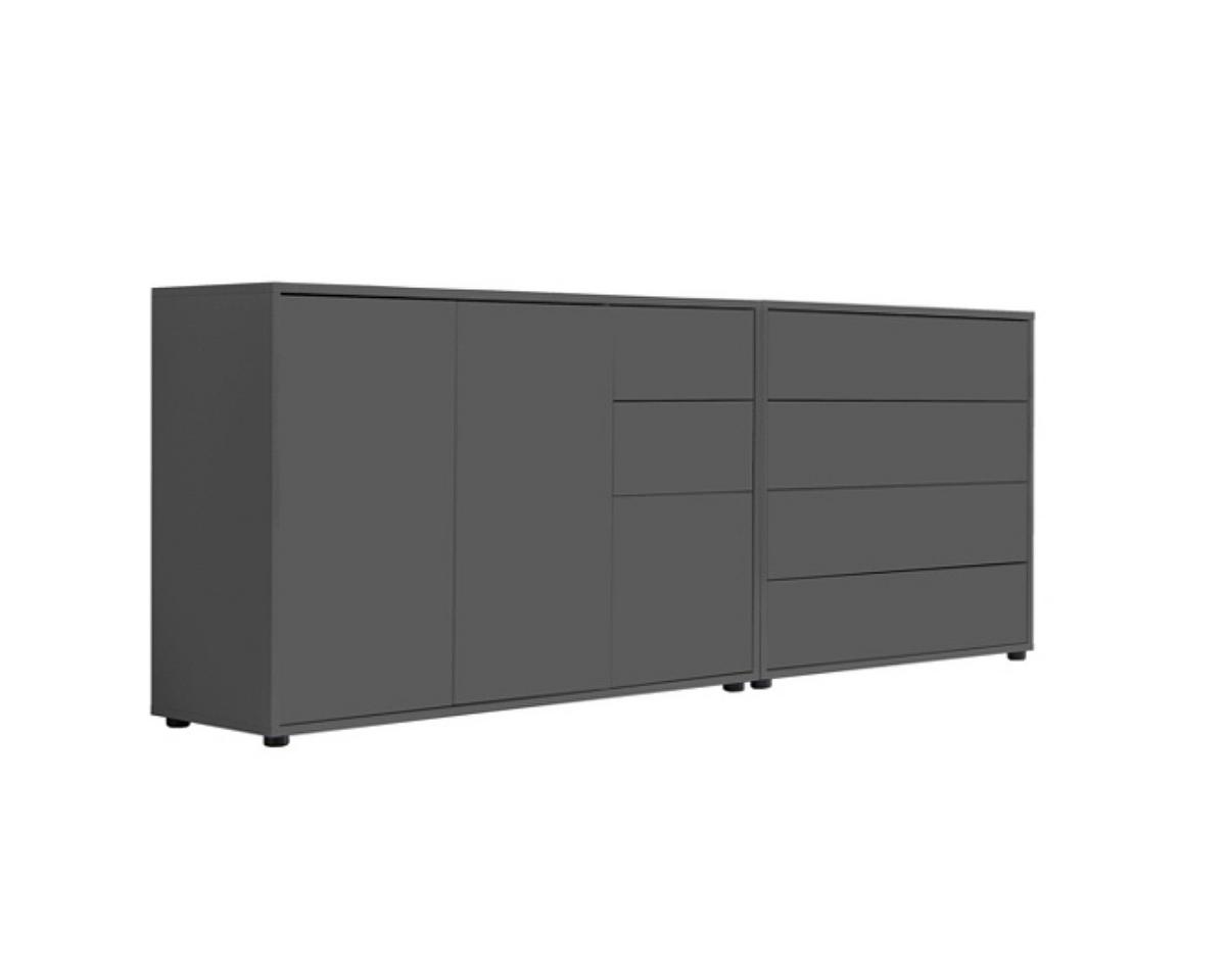 Sideboard Mailand 9 B: 184,5cm Anthrazit - Anthrazit/Schwarz, MODERN, Holzwerkstoff (184,5/73/33cm) - MID.YOU